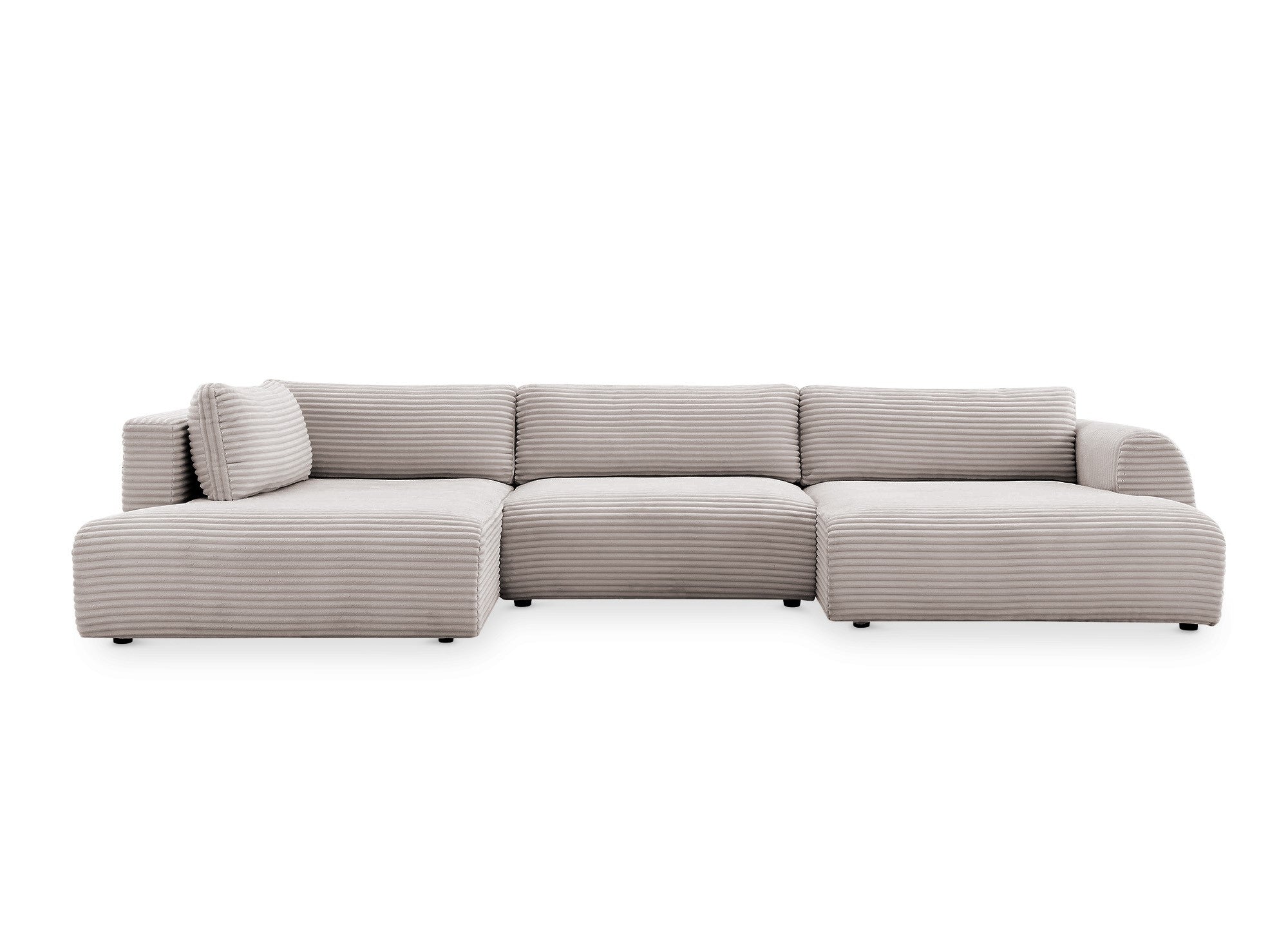 Sofá cama panorámico convertible TILDA con almacenaje en terciopelo de pana color topo - Esquina izquierda