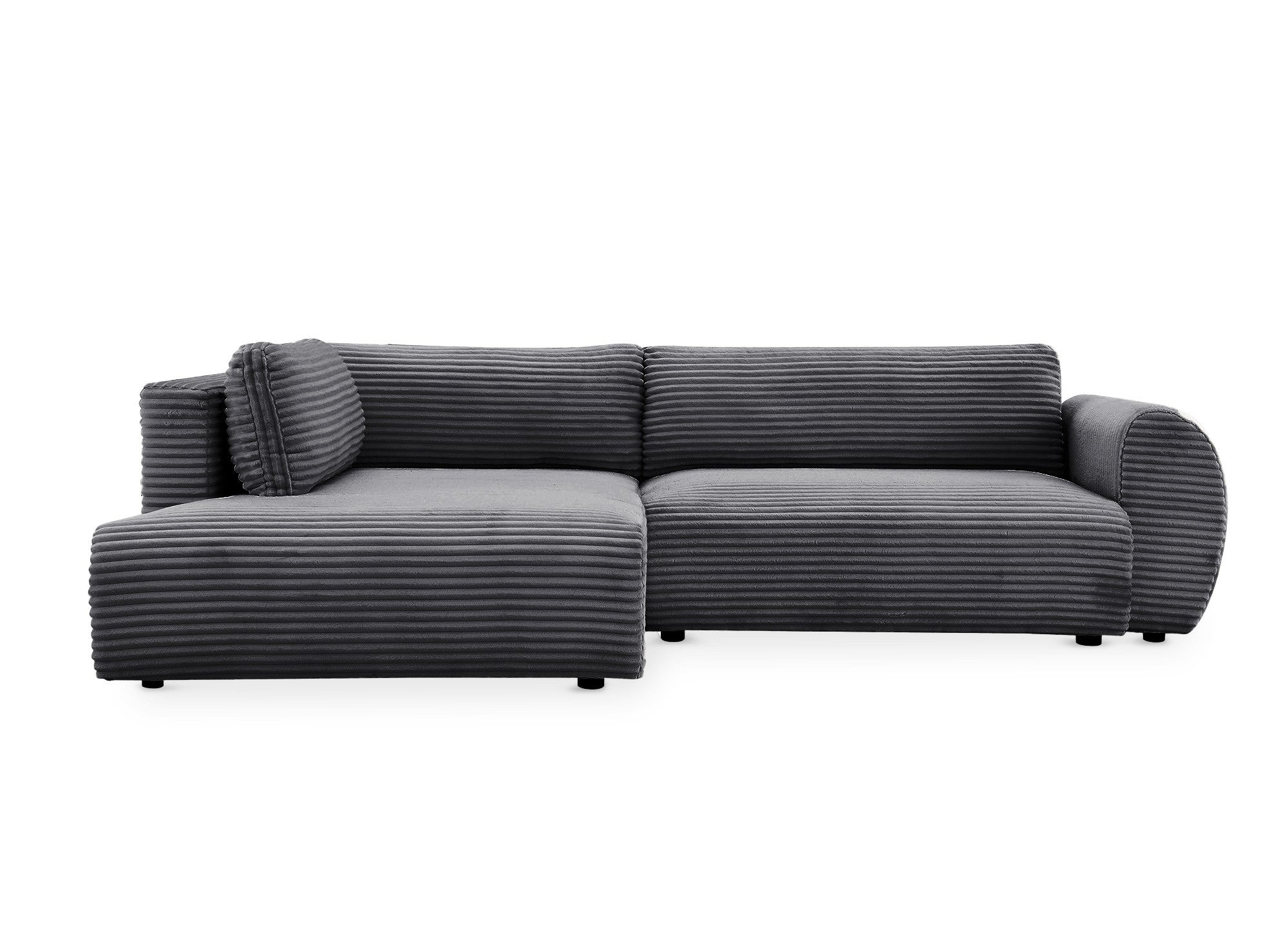 Sofá cama esquinero TILDA con chaise longue y almacenaje en tejido acanalado gris suave - Esquina izquierda