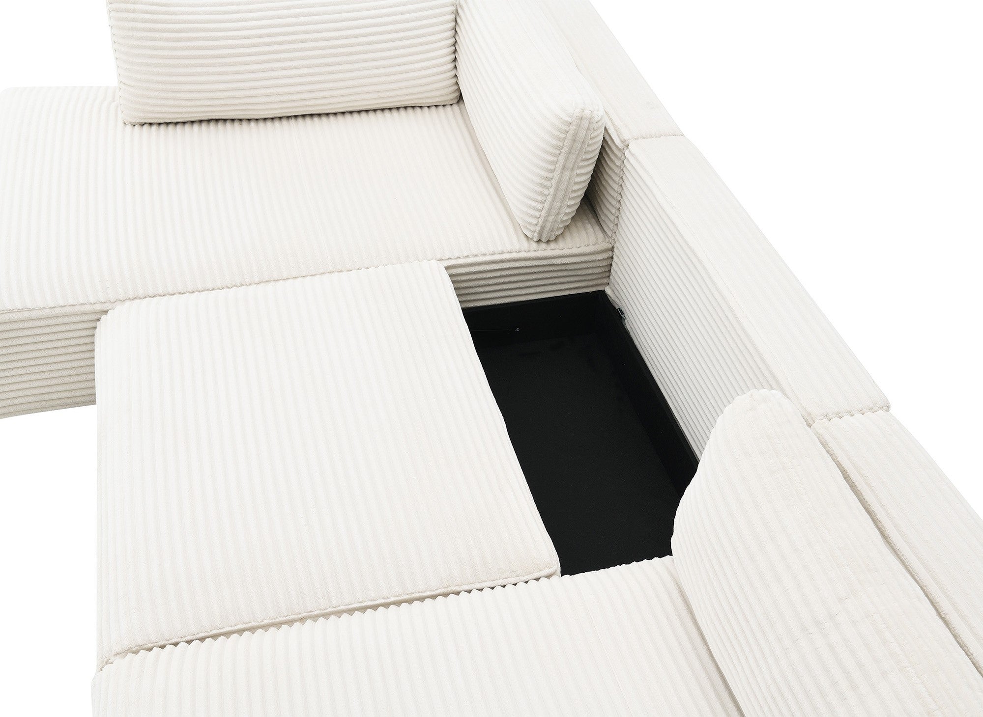 Sofá cama panorámico convertible TILDA con almacenaje en terciopelo de pana beige - Esquina izquierda