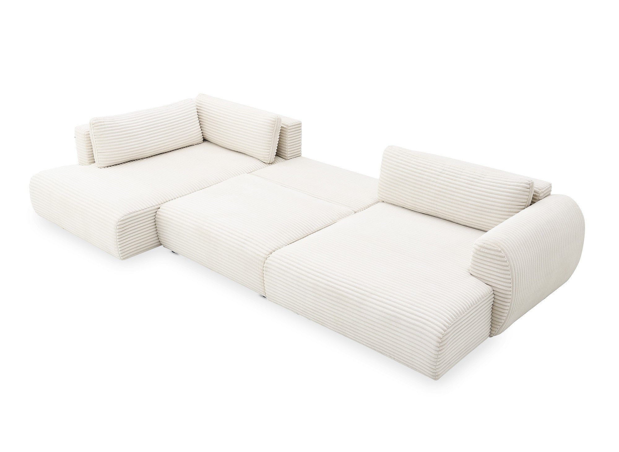 Sofá cama panorámico convertible TILDA con almacenaje en terciopelo de pana beige - Esquina izquierda