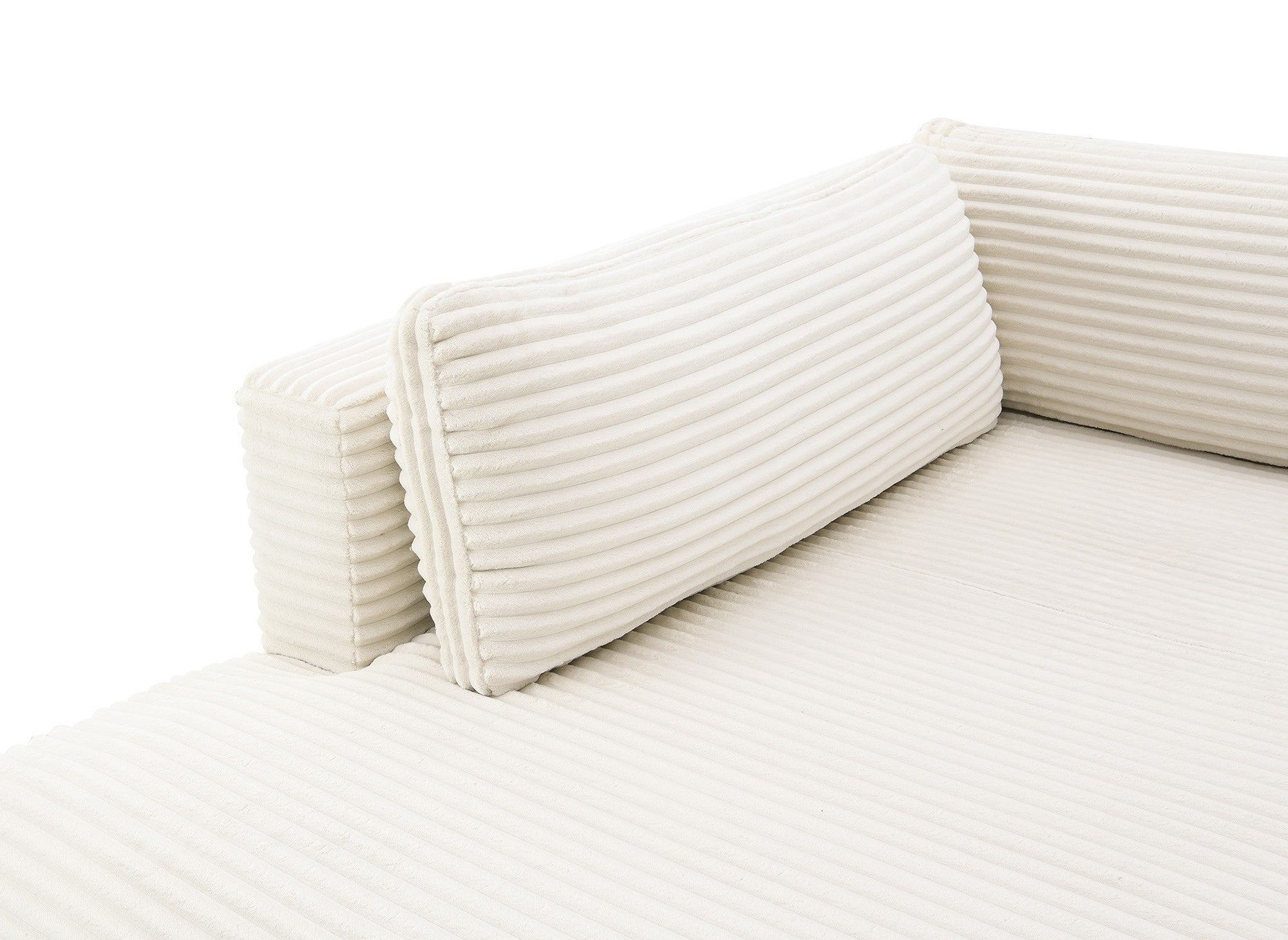 Sofá cama panorámico convertible TILDA con almacenaje en terciopelo de pana beige - Esquina izquierda