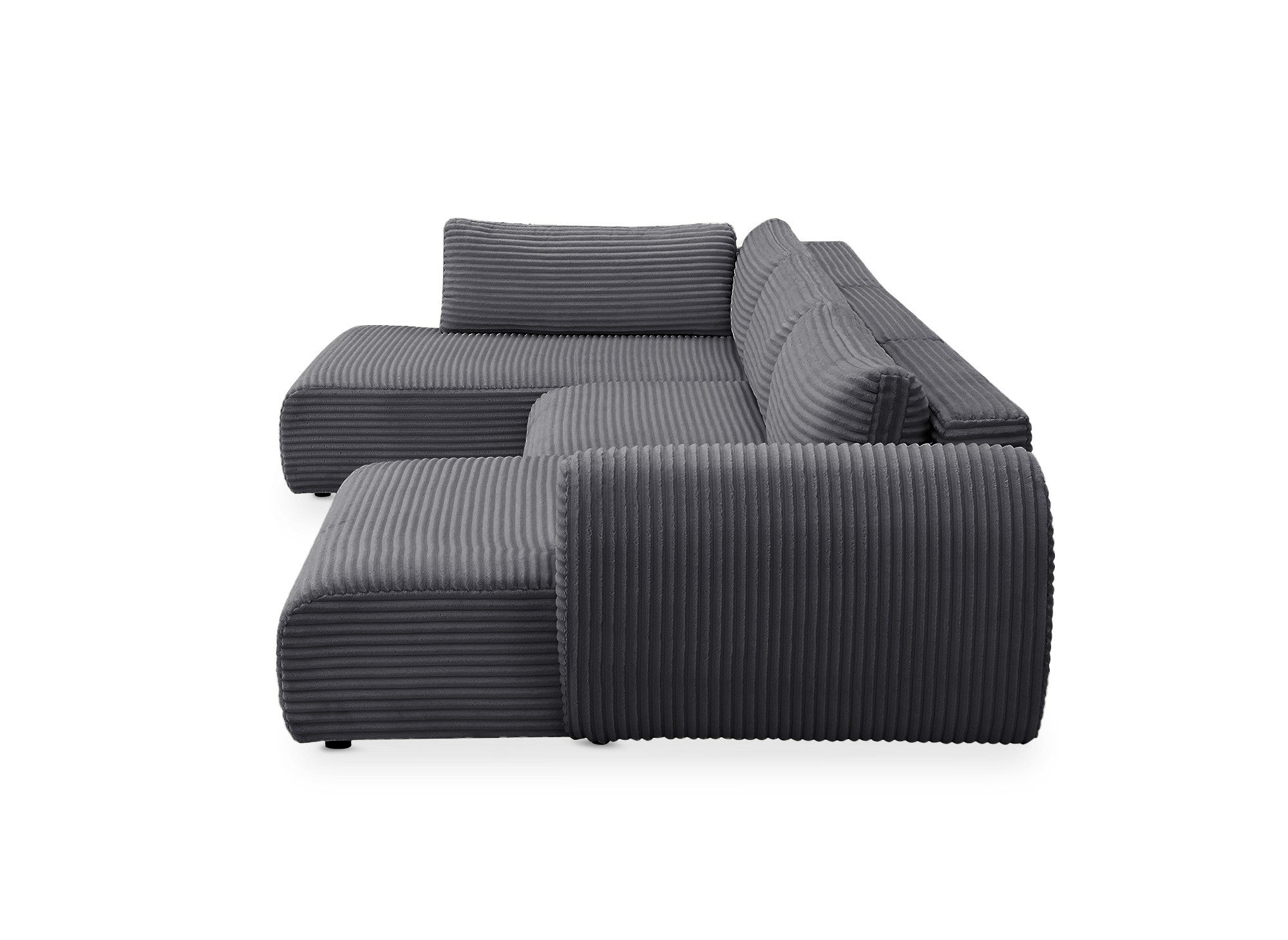 Sofá cama panorámico convertible TILDA con almacenaje en terciopelo gris pana - Esquina izquierda