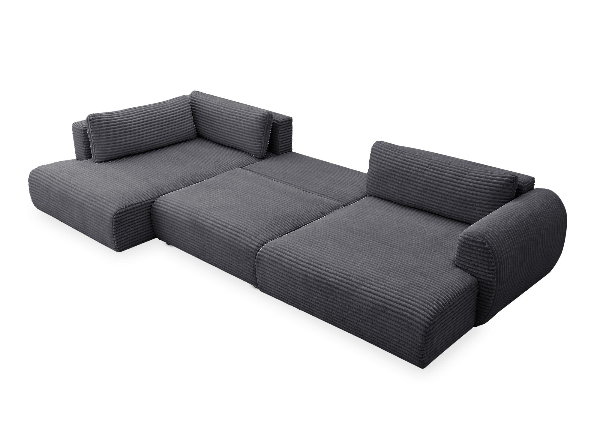 Sofá cama panorámico convertible TILDA con almacenaje en terciopelo gris pana - Esquina izquierda