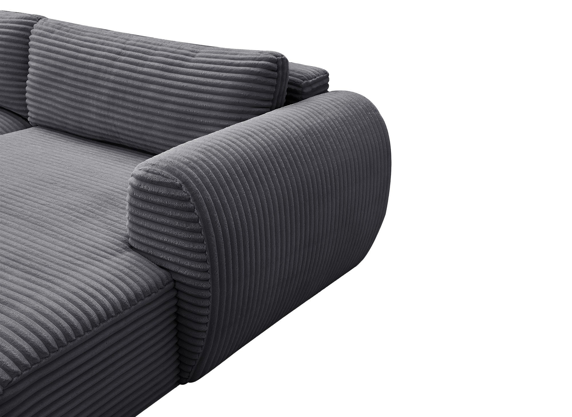 Sofá cama panorámico convertible TILDA con almacenaje en terciopelo gris pana - Esquina izquierda