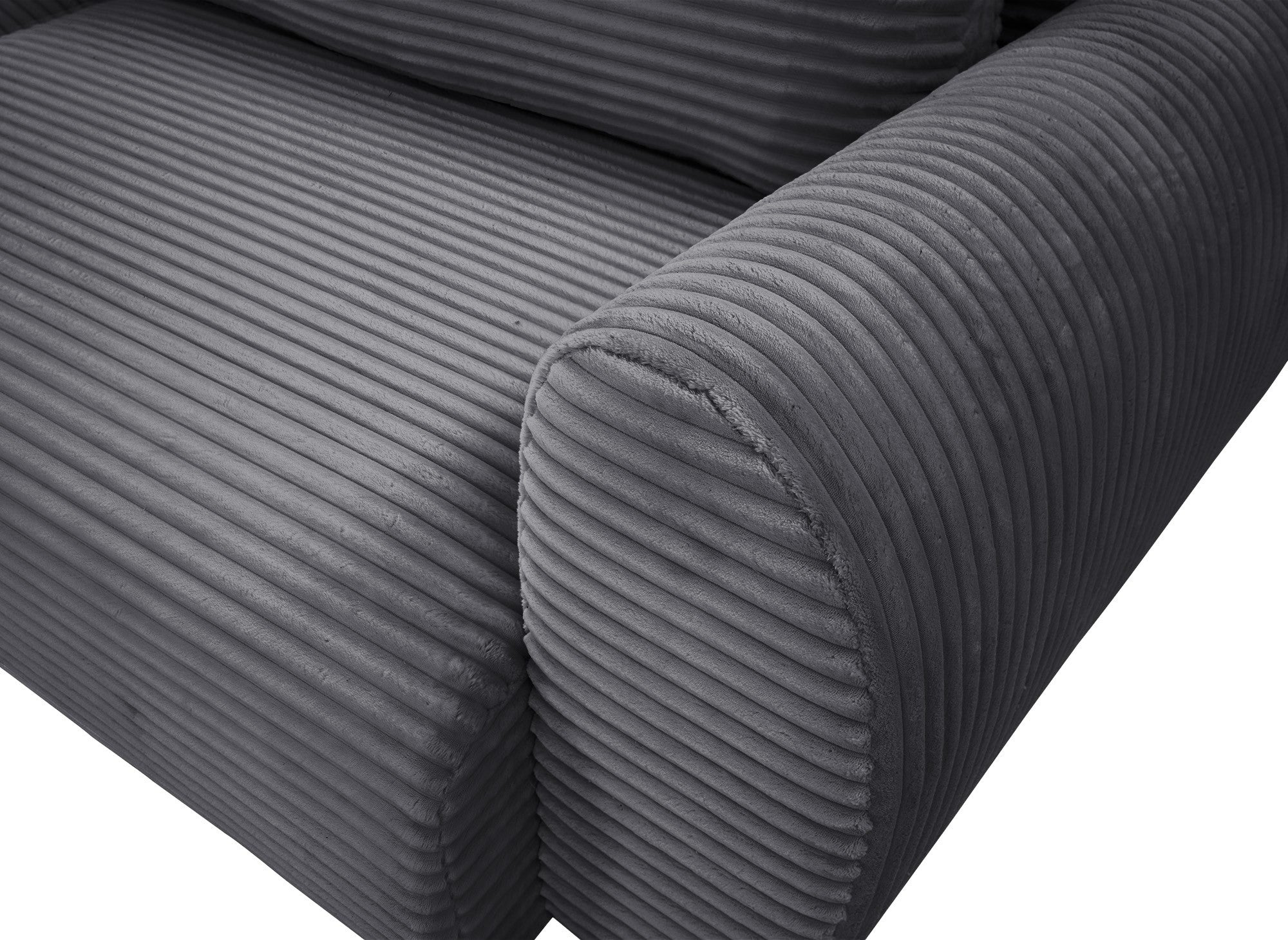 Sofá cama esquinero TILDA con almacenaje en pana gris suave - Esquina izquierda