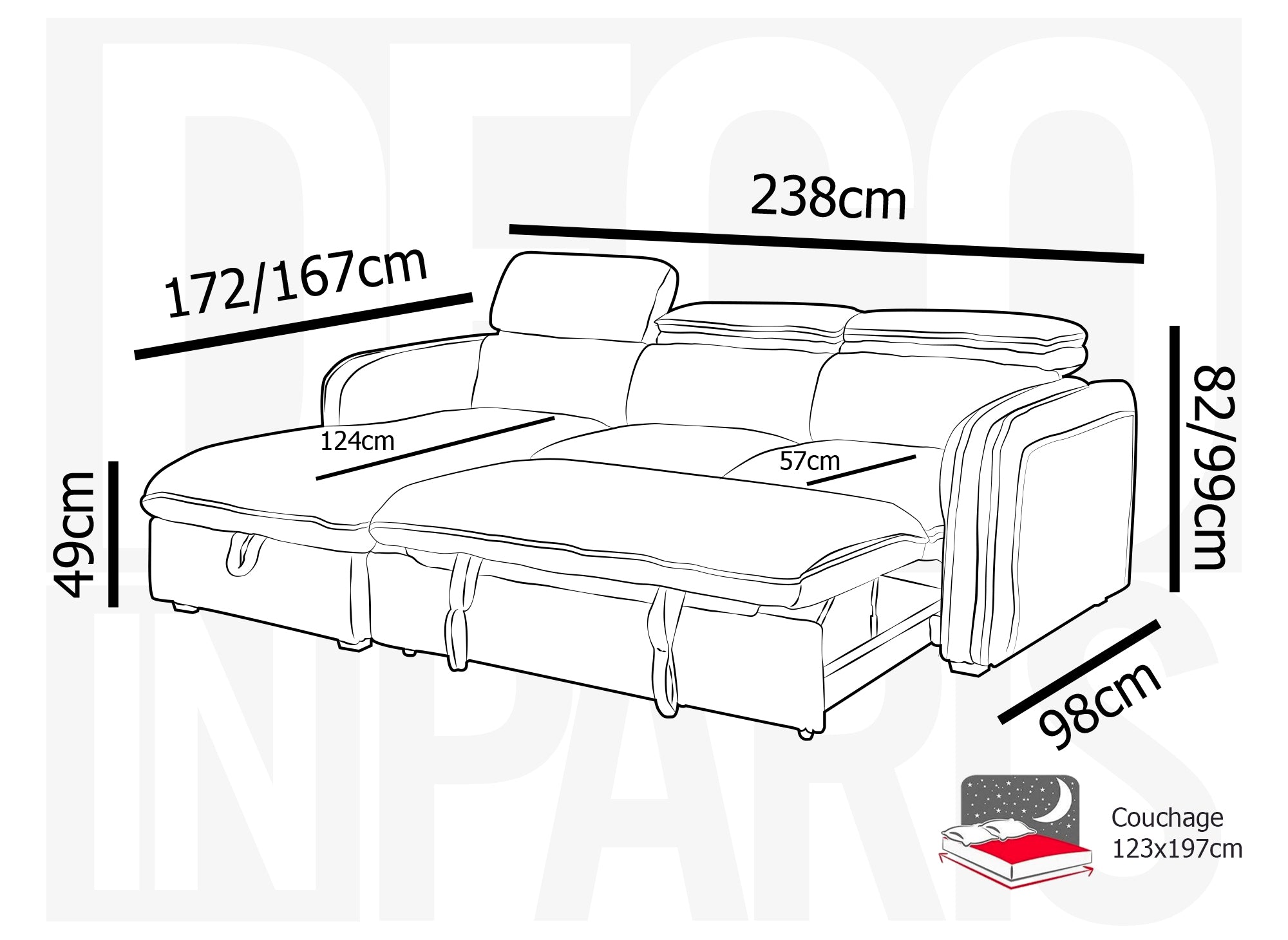 Sofá cama esquinero ISABELLA en pana gruesa color beige - Esquina izquierda