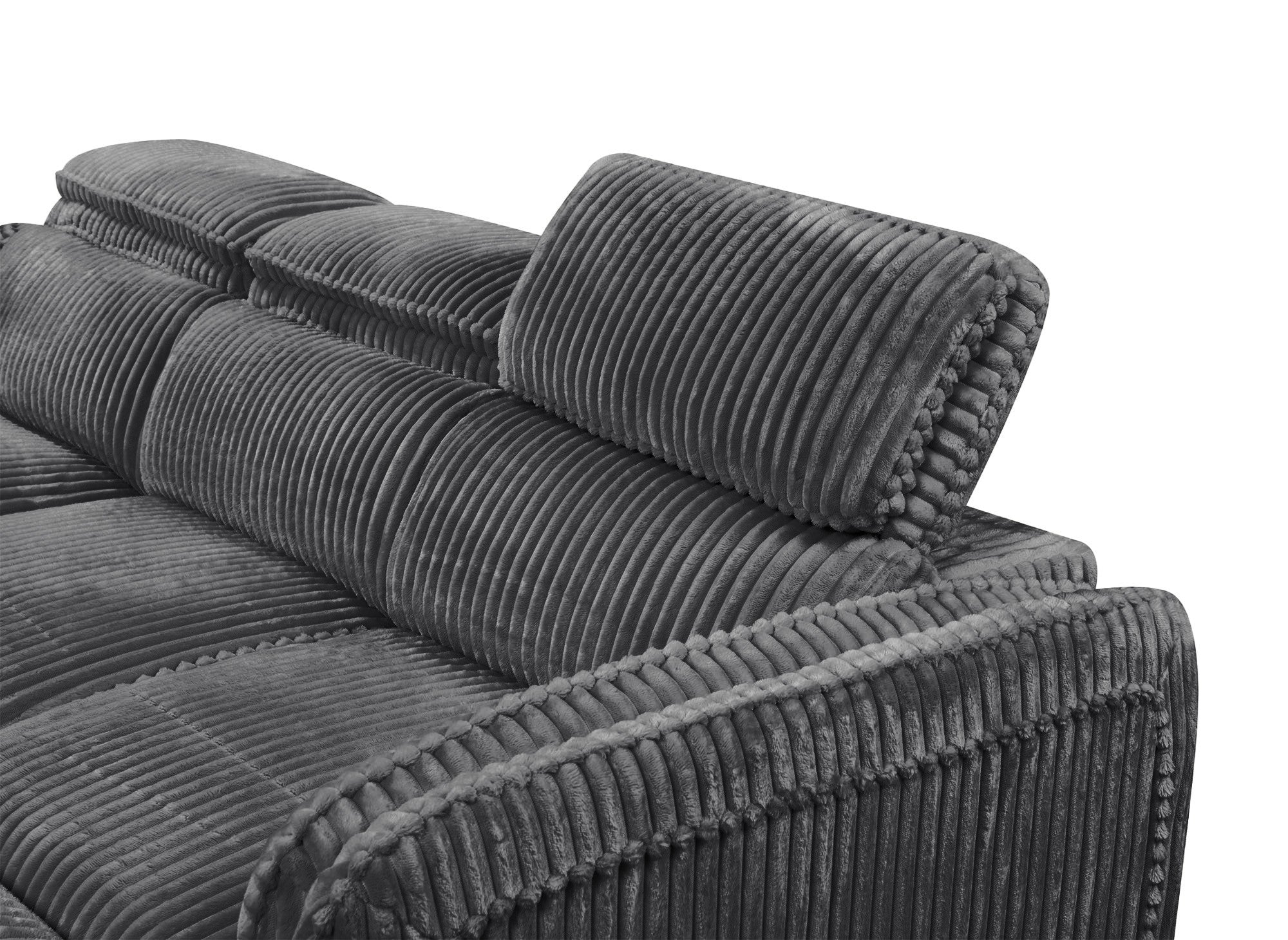 Sofá cama esquinero ISABELLA en pana gris gruesa - Esquina izquierda