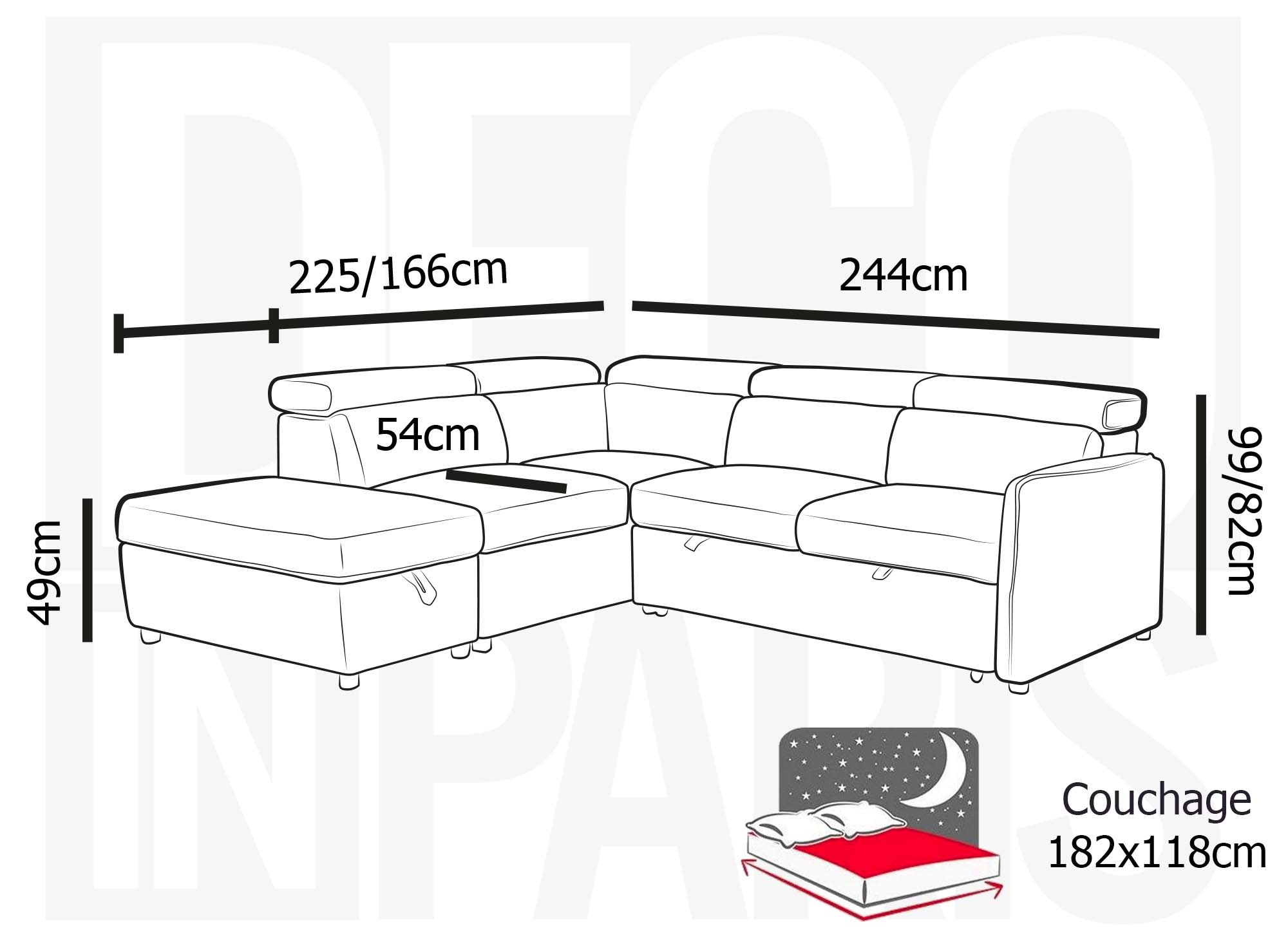 Sofá cama esquinero NAIROBI de pana gruesa color beige - Esquina izquierda