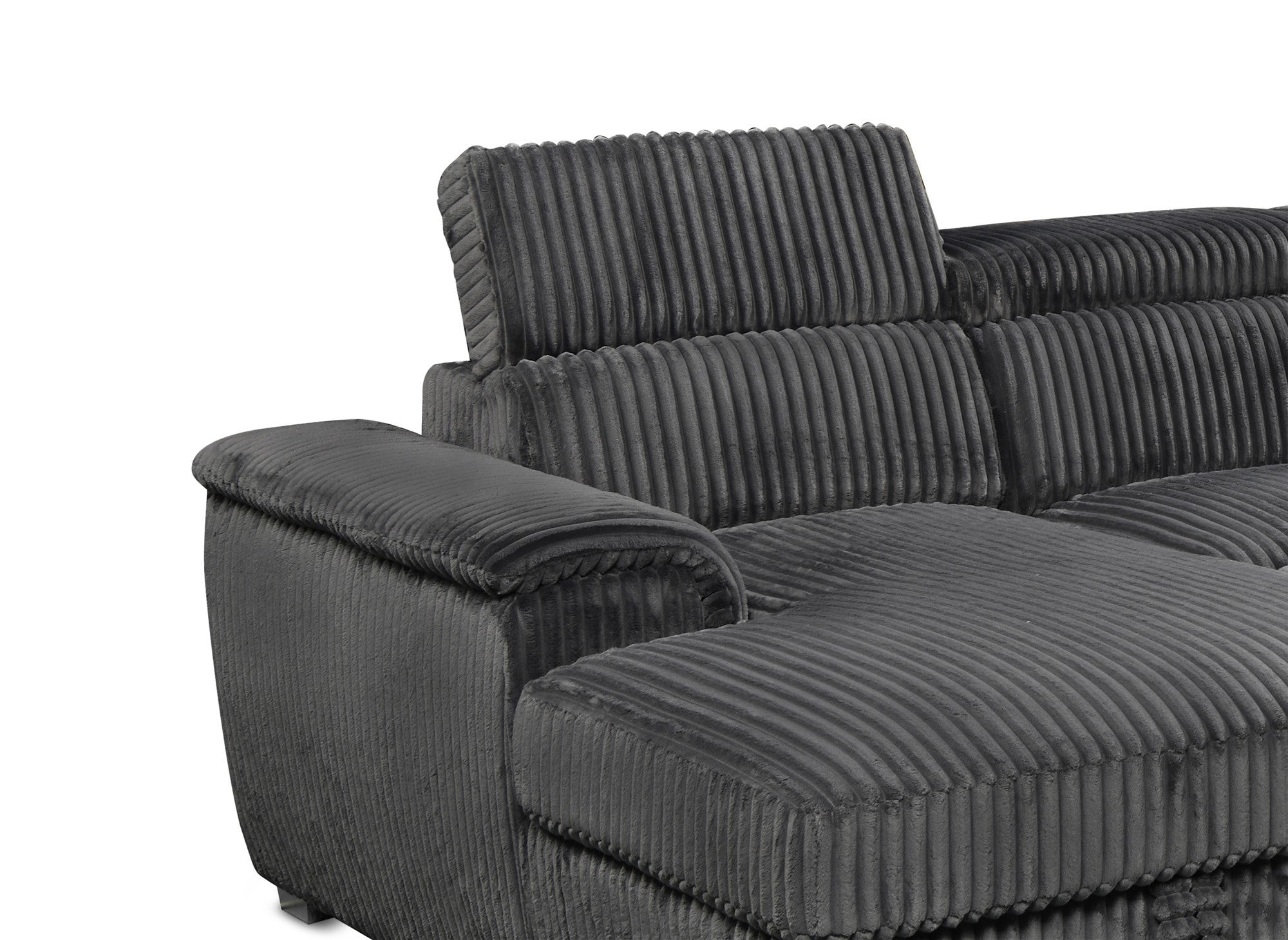 Sofá cama panorámico convertible GAELLE con almacenaje en pana gris gruesa - Esquina izquierda