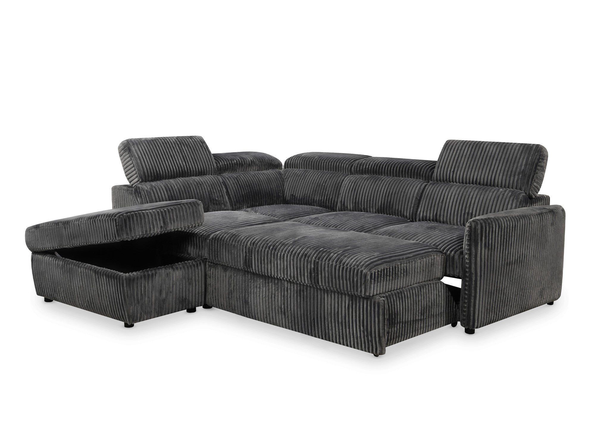 Sofá cama esquinero NAIROBI en pana gris gruesa - Esquina izquierda