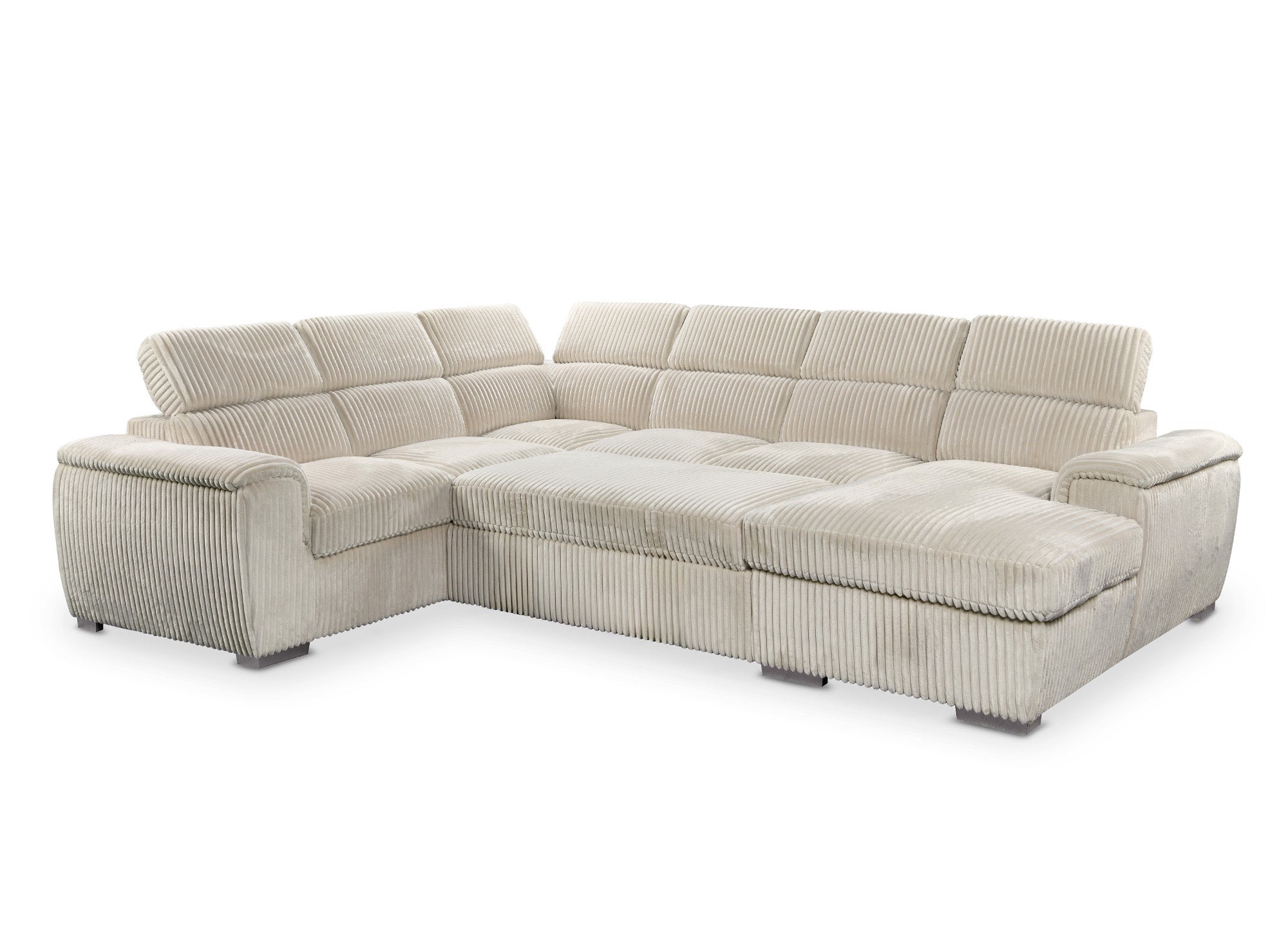 Sofá cama panorámico convertible GAELLE con almacenaje en pana gruesa color beige - Esquina derecha