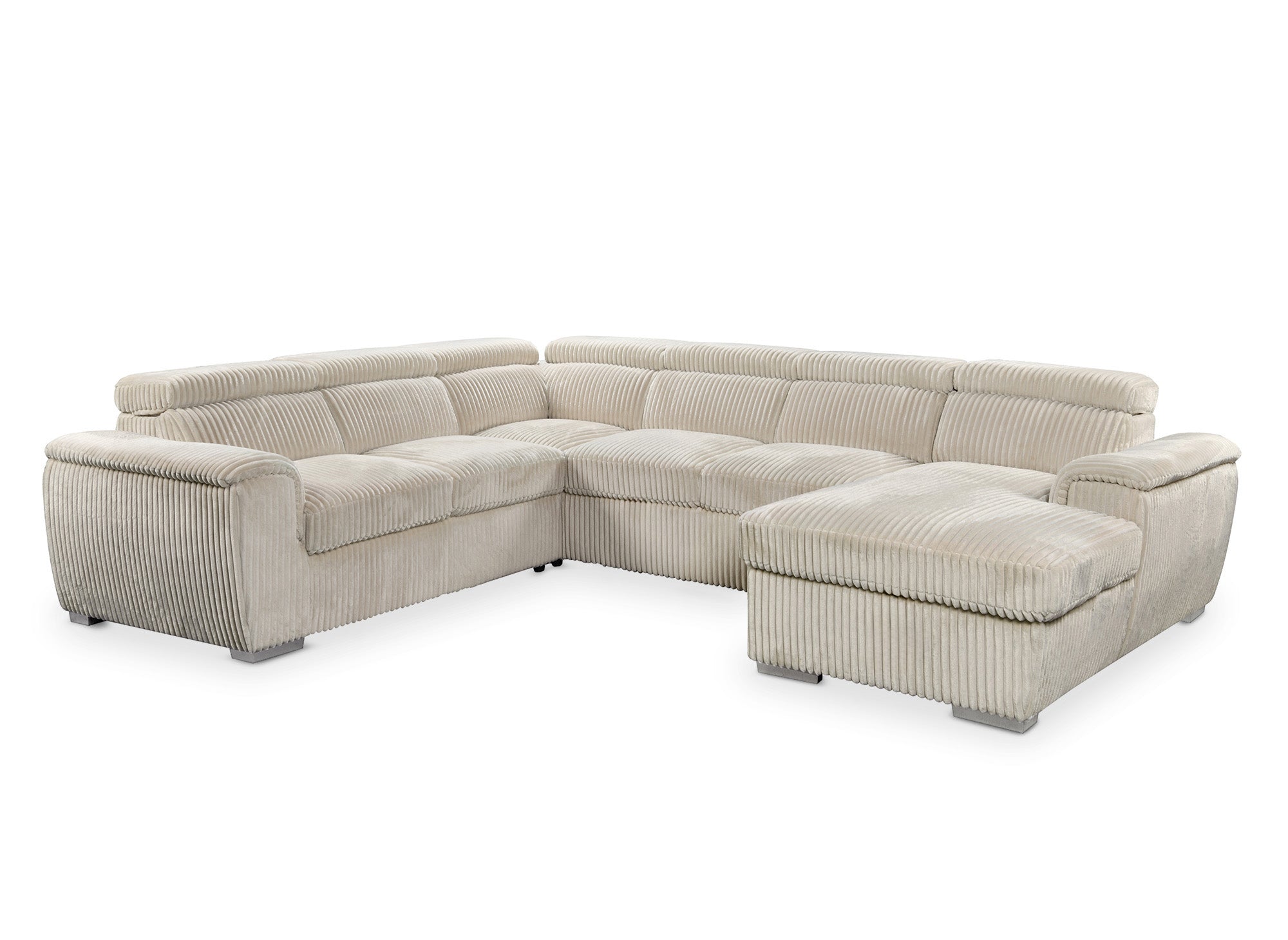 Sofá cama panorámico convertible GAELLE con almacenaje en pana gruesa color beige - Esquina derecha