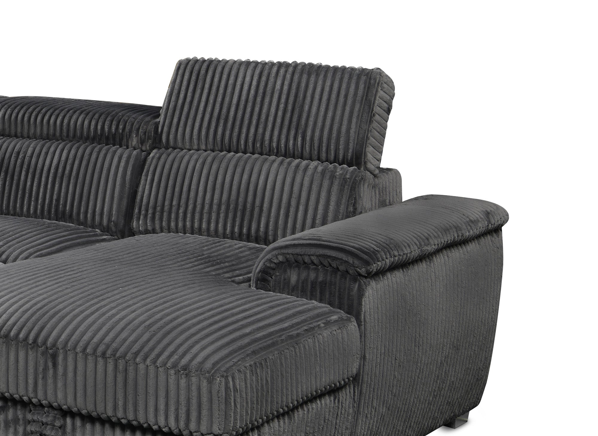 Sofá cama panorámico convertible GAELLE con almacenaje en pana gris gruesa - esquina derecha