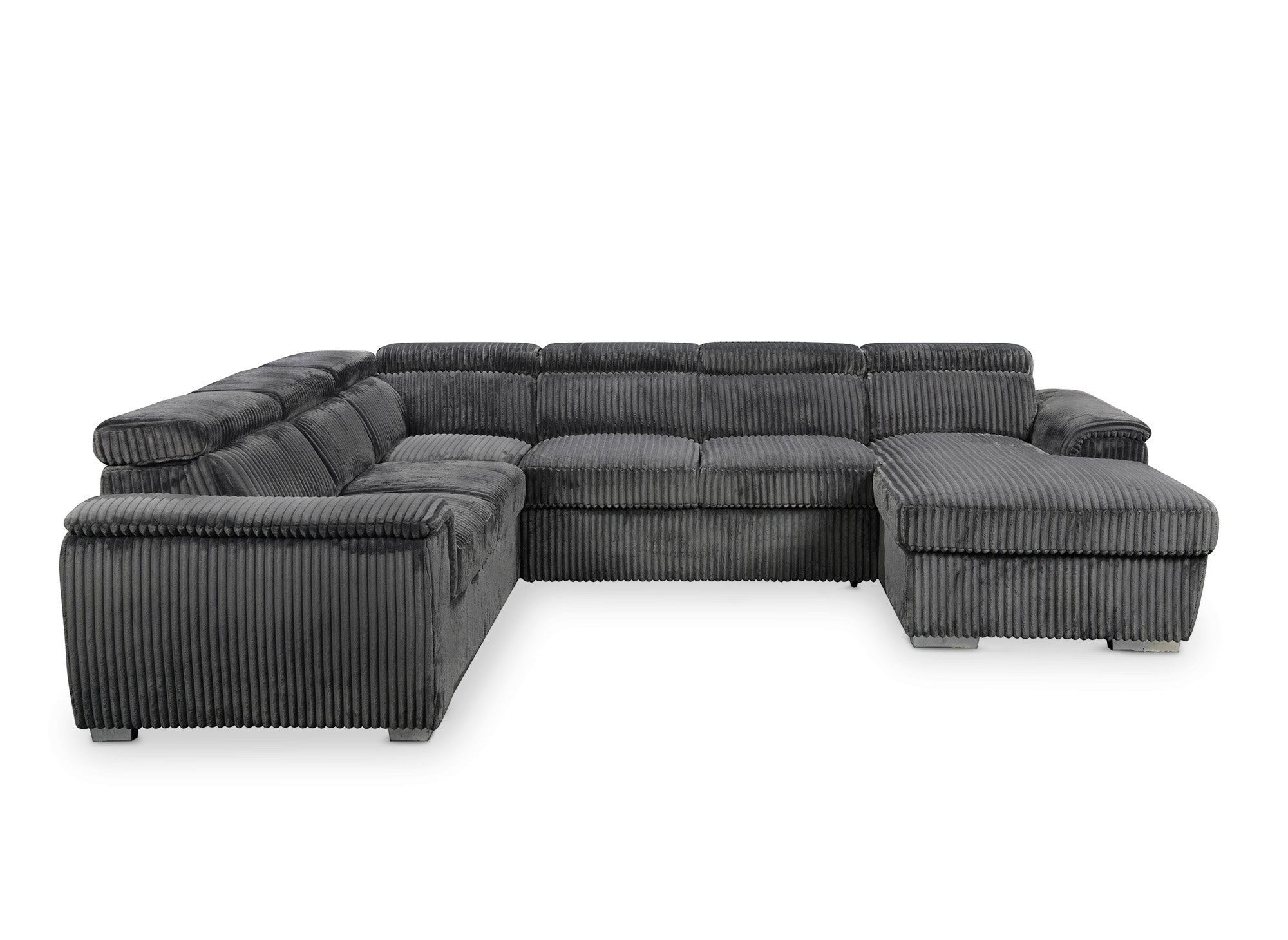 Sofá cama panorámico convertible GAELLE con almacenaje en pana gris gruesa - esquina derecha