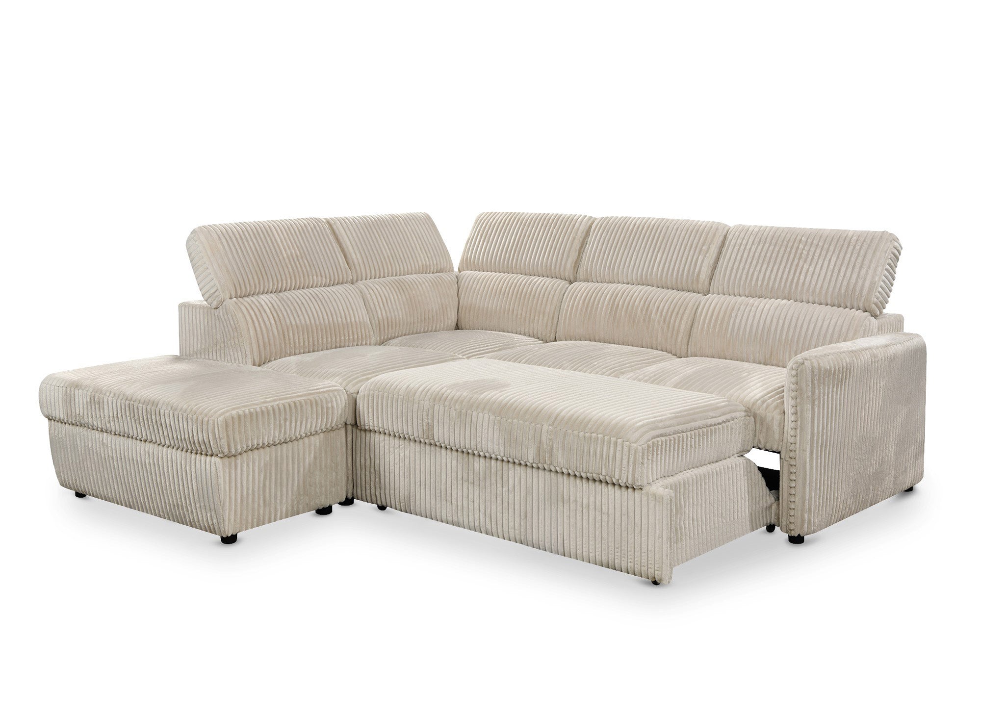 Sofá cama esquinero NAIROBI de pana gruesa color beige - Esquina izquierda