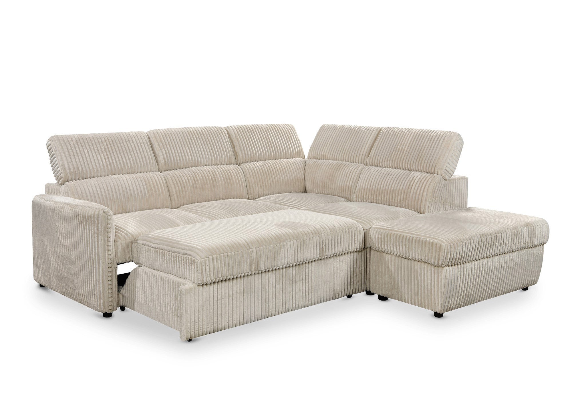 Sofá cama esquinero NAIROBI de pana gruesa color beige - Esquina derecha