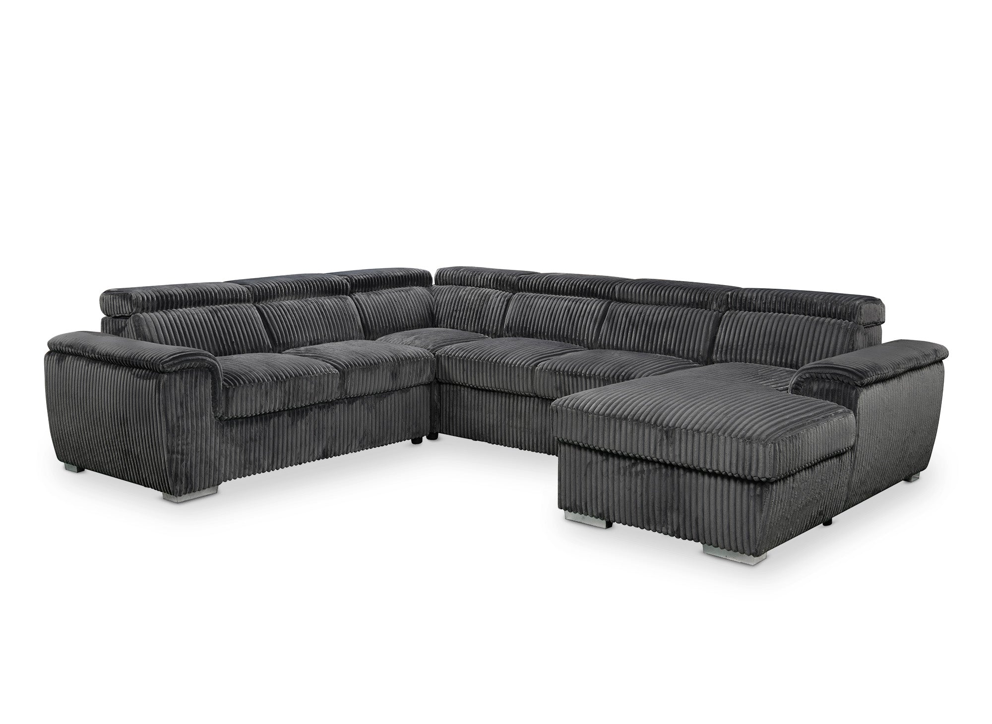 Sofá cama panorámico convertible GAELLE con almacenaje en pana gris gruesa - esquina derecha