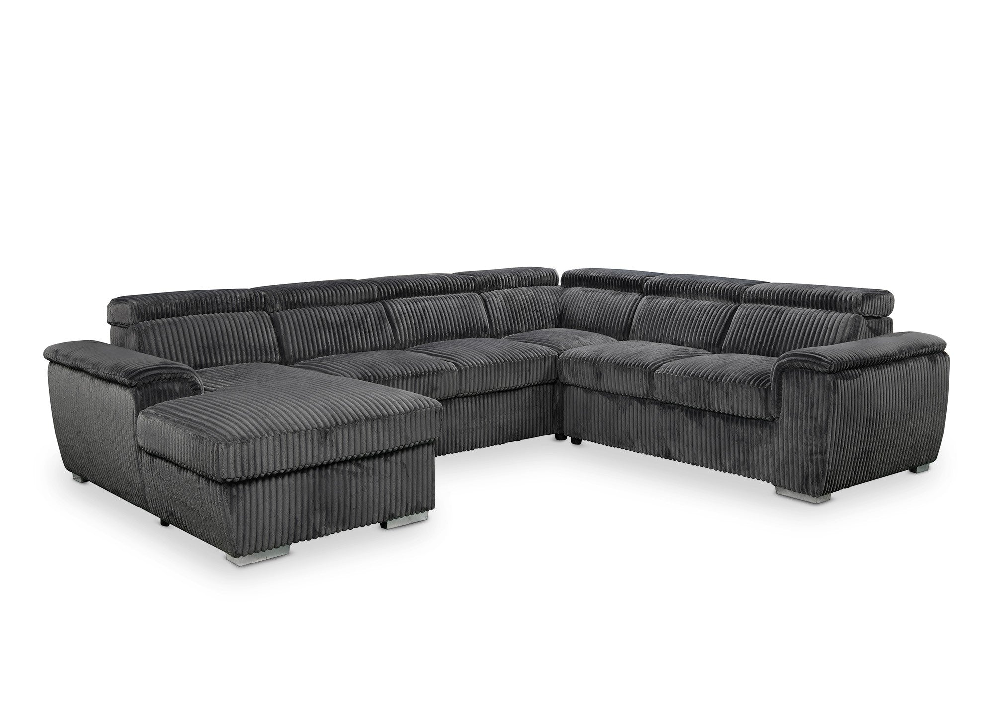 Sofá cama panorámico convertible GAELLE con almacenaje en pana gris gruesa - Esquina izquierda