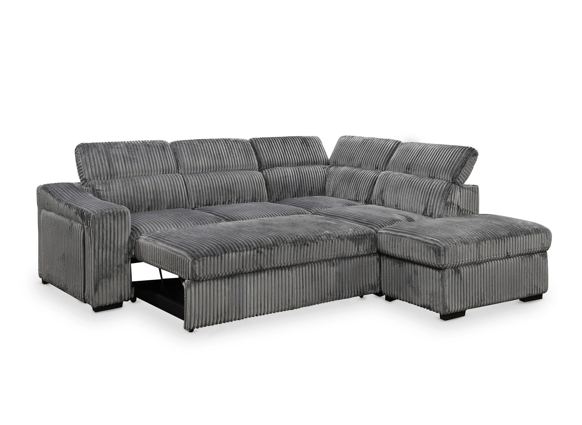 Sofá cama esquinero MARTY con almacenaje en pana gris - Esquina derecha
