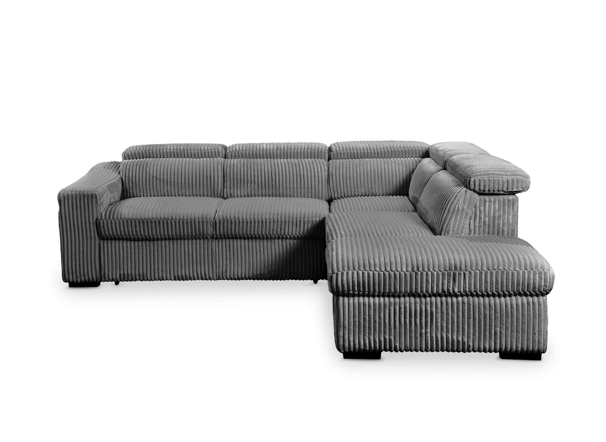 Sofá cama esquinero MARTY con almacenaje en pana gris - Esquina derecha