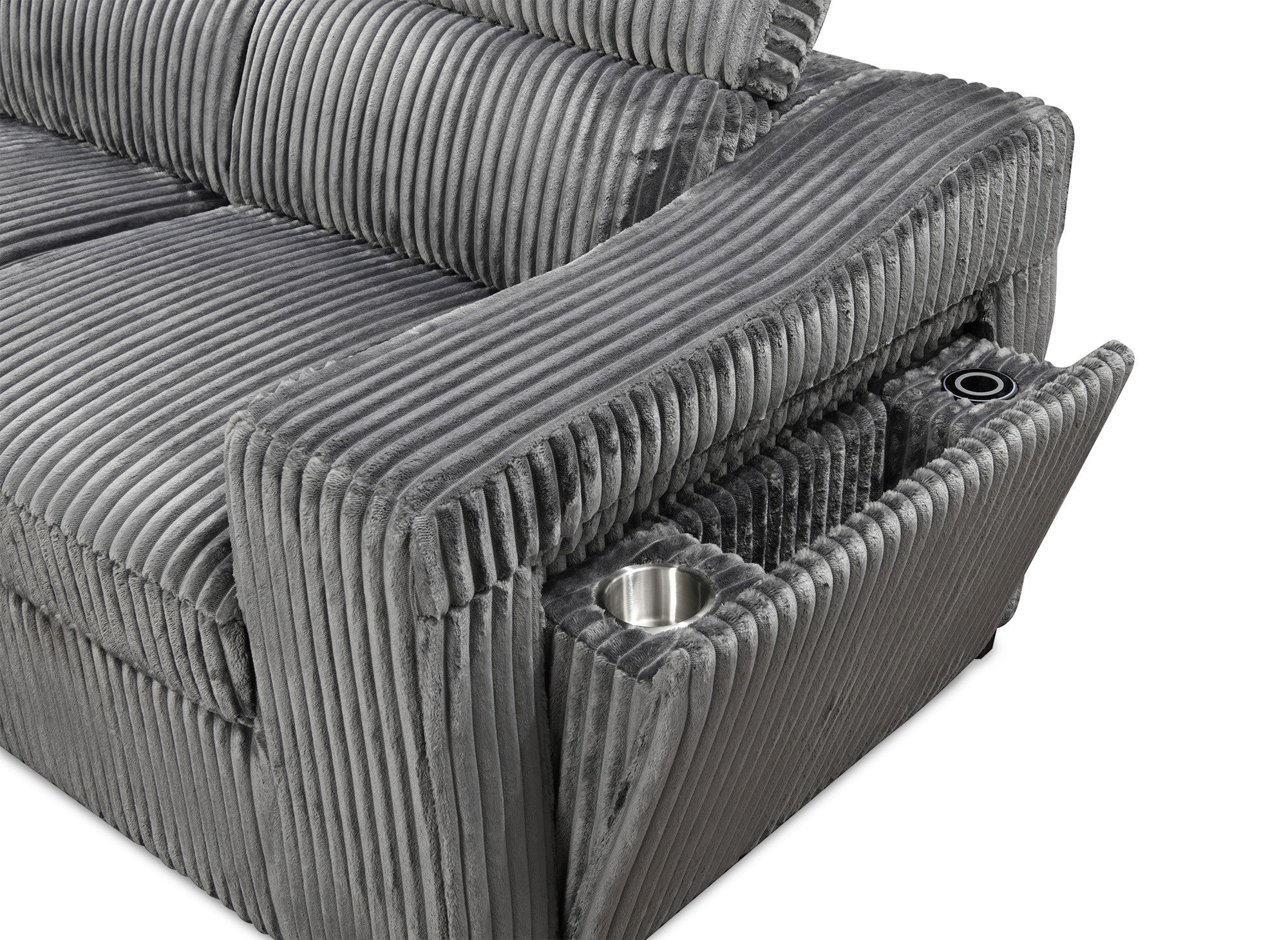 Sofá cama esquinero MARTY con almacenaje en pana gris - Esquina izquierda