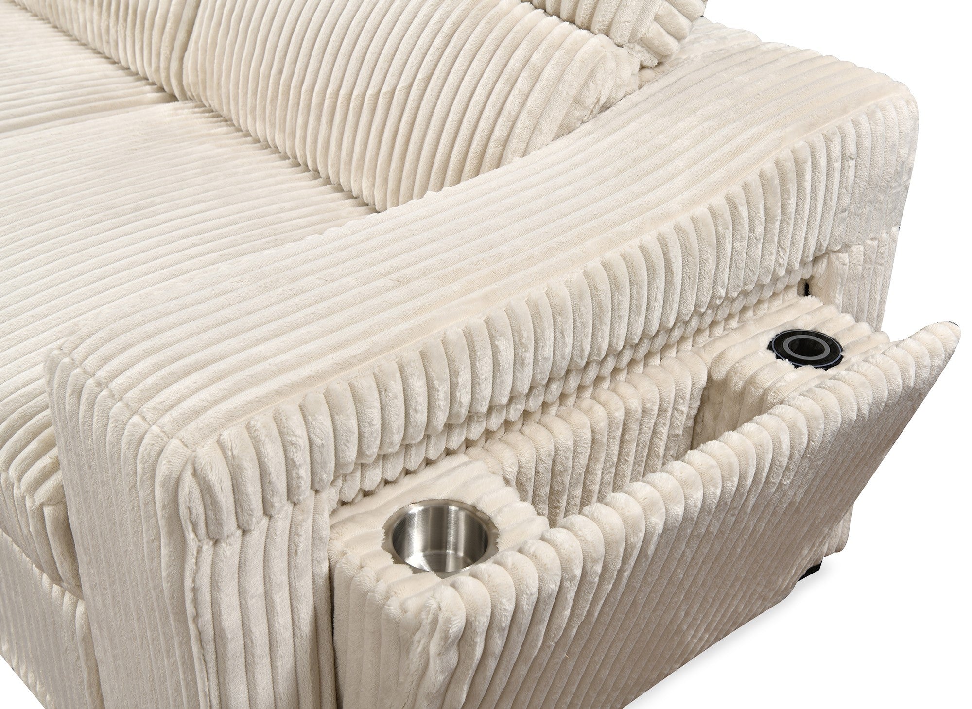 Sofá cama esquinero MARTY con almacenaje en terciopelo de pana beige - Esquina izquierda