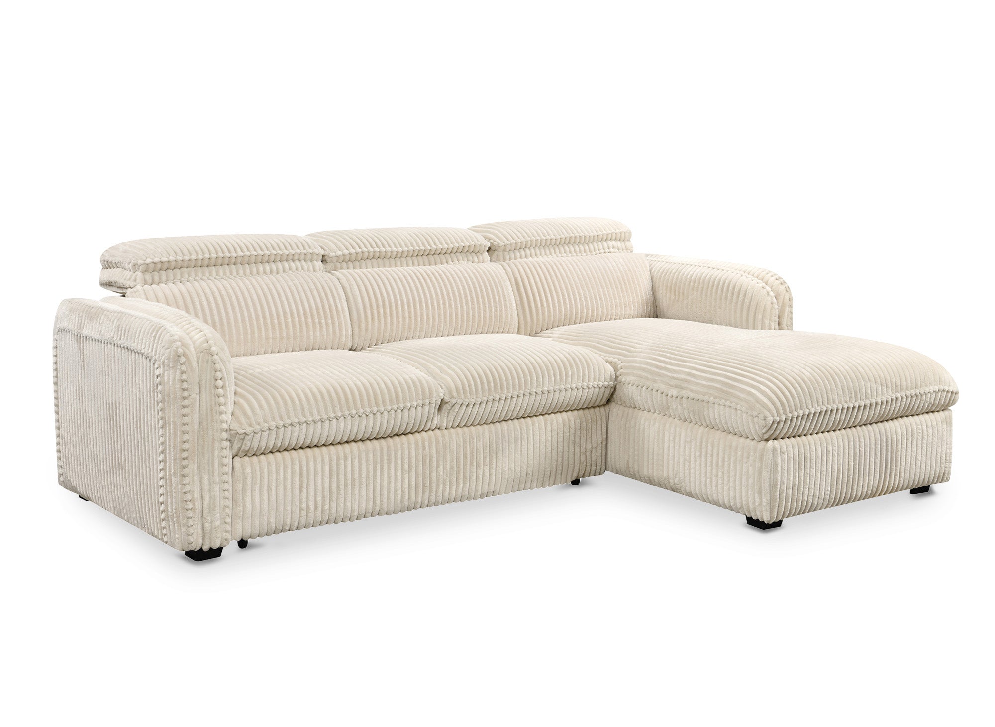 Sofá cama esquinero ISABELLA de pana gruesa color beige - Esquina derecha