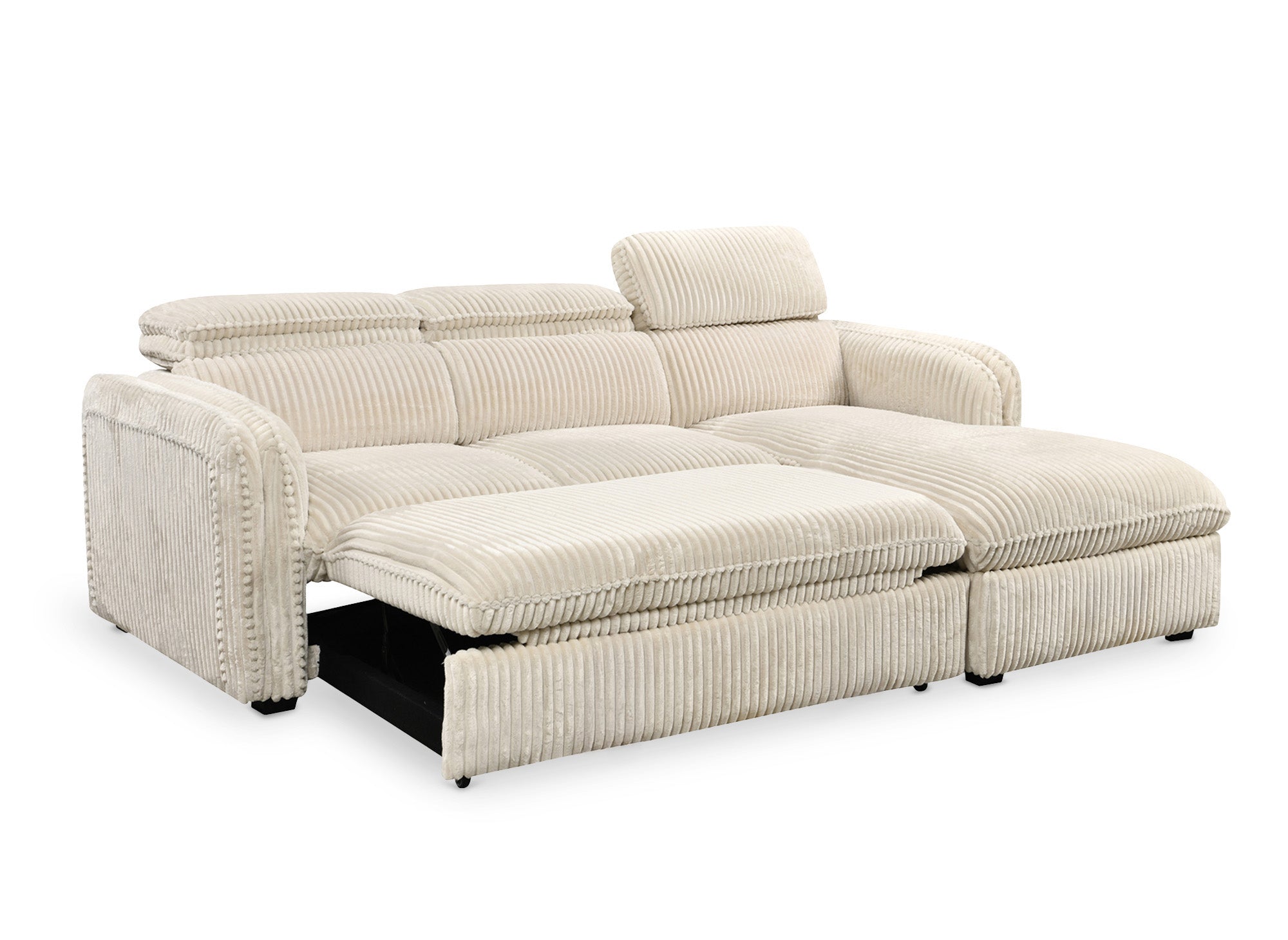 Sofá cama esquinero ISABELLA de pana gruesa color beige - Esquina derecha