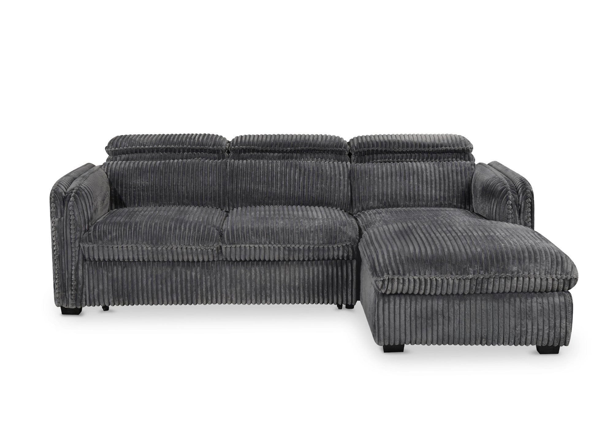 Sofá cama esquinero ISABELLA en pana gris gruesa - Esquina derecha