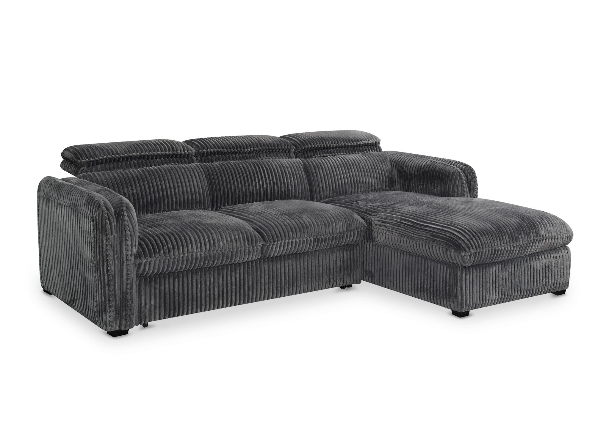 Sofá cama esquinero ISABELLA en pana gris gruesa - Esquina derecha