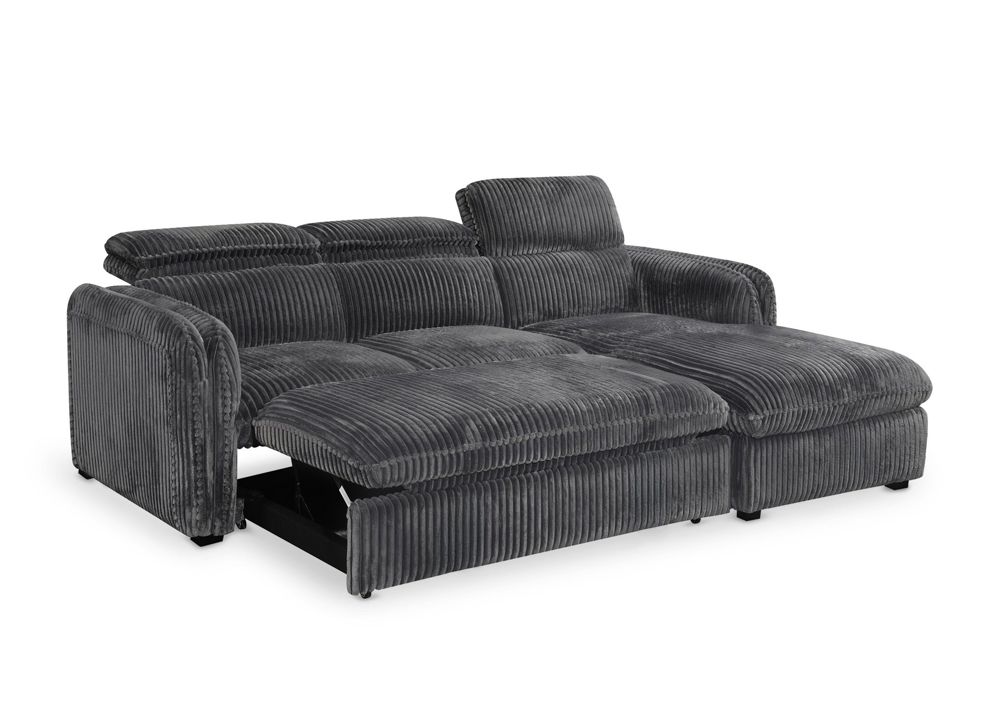 Sofá cama esquinero ISABELLA en pana gris gruesa - Esquina derecha