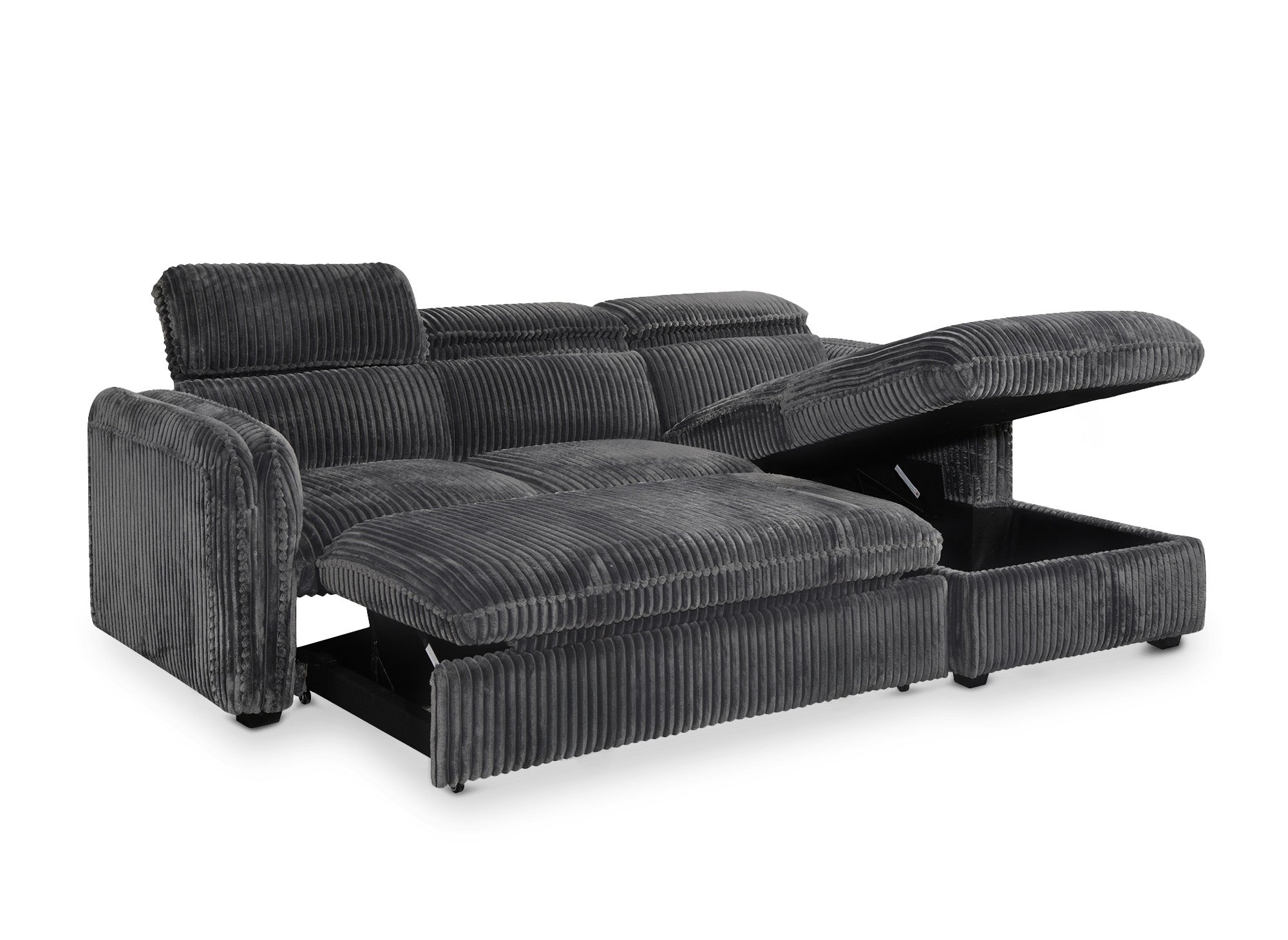 Sofá cama esquinero ISABELLA en pana gris gruesa - Esquina derecha