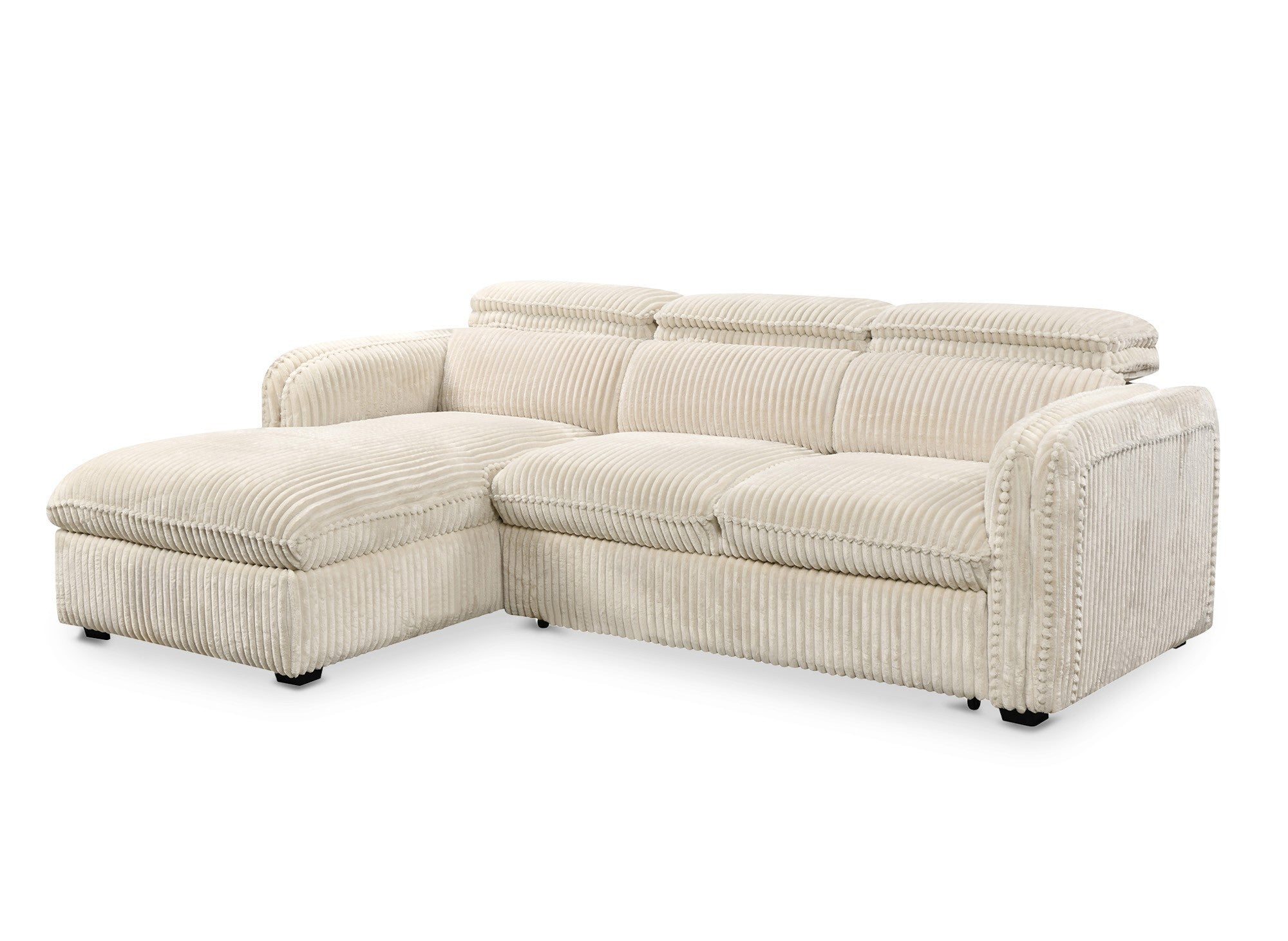 Sofá cama esquinero ISABELLA en pana gruesa color beige - Esquina izquierda