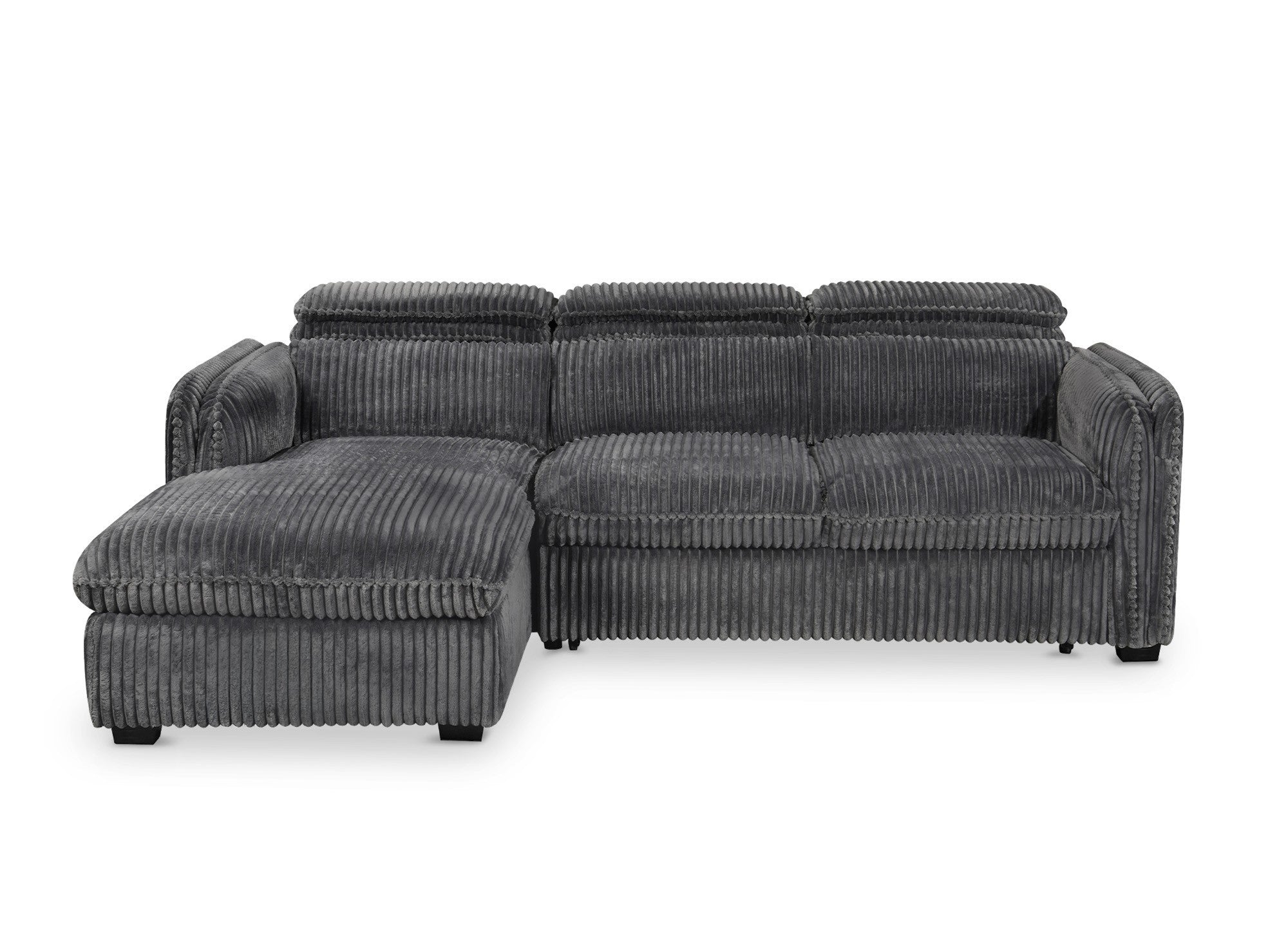 Sofá cama esquinero ISABELLA en pana gris gruesa - Esquina izquierda