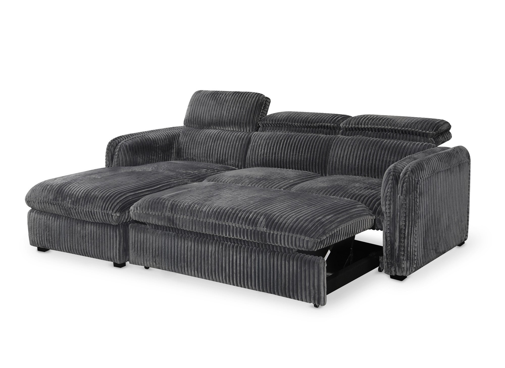 Sofá cama esquinero ISABELLA en pana gris gruesa - Esquina izquierda