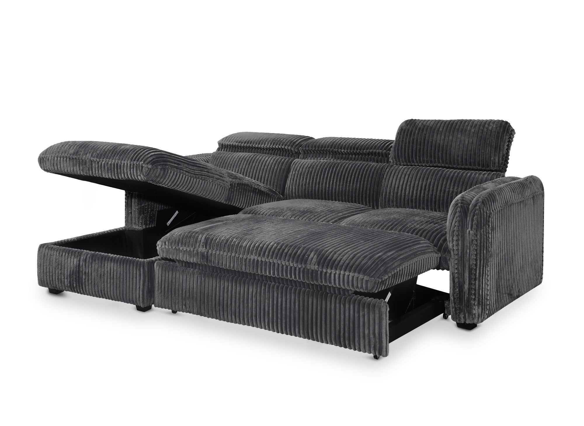 Sofá cama esquinero ISABELLA en pana gris gruesa - Esquina izquierda