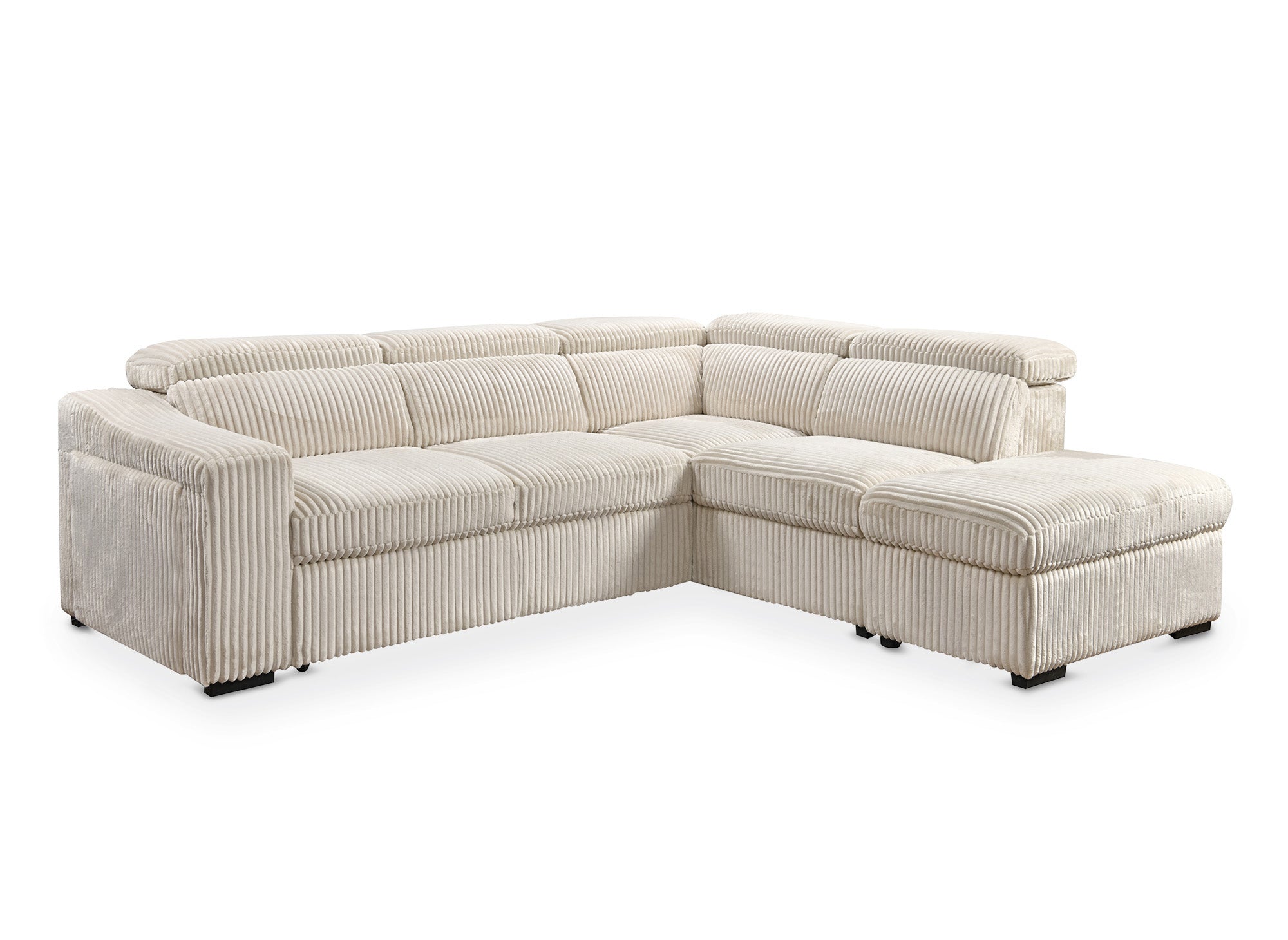 Sofá cama esquinero MARTY con almacenaje en pana beige - Esquina derecha