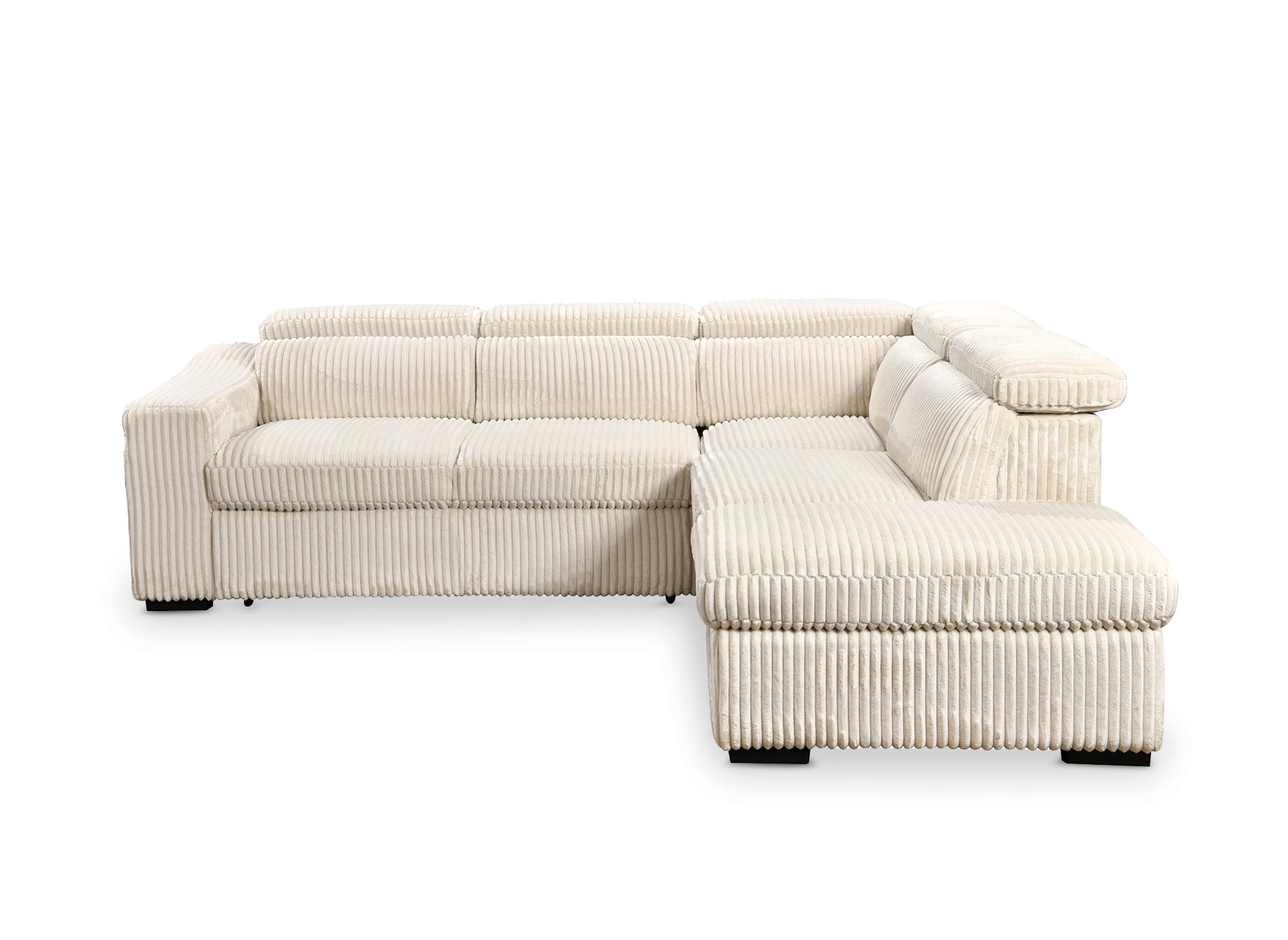 Sofá cama esquinero MARTY con almacenaje en pana beige - Esquina derecha