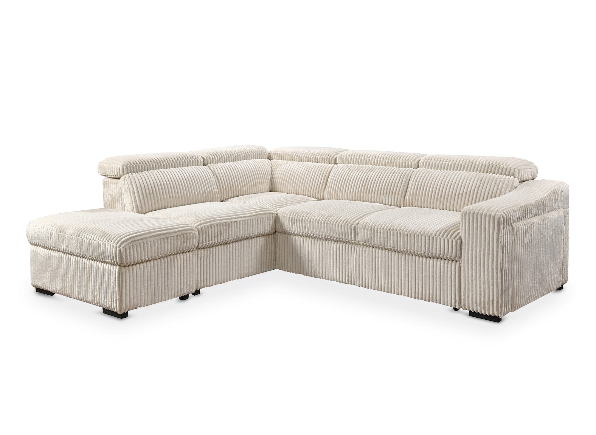 Sofá cama esquinero MARTY con almacenaje en terciopelo de pana beige - Esquina izquierda