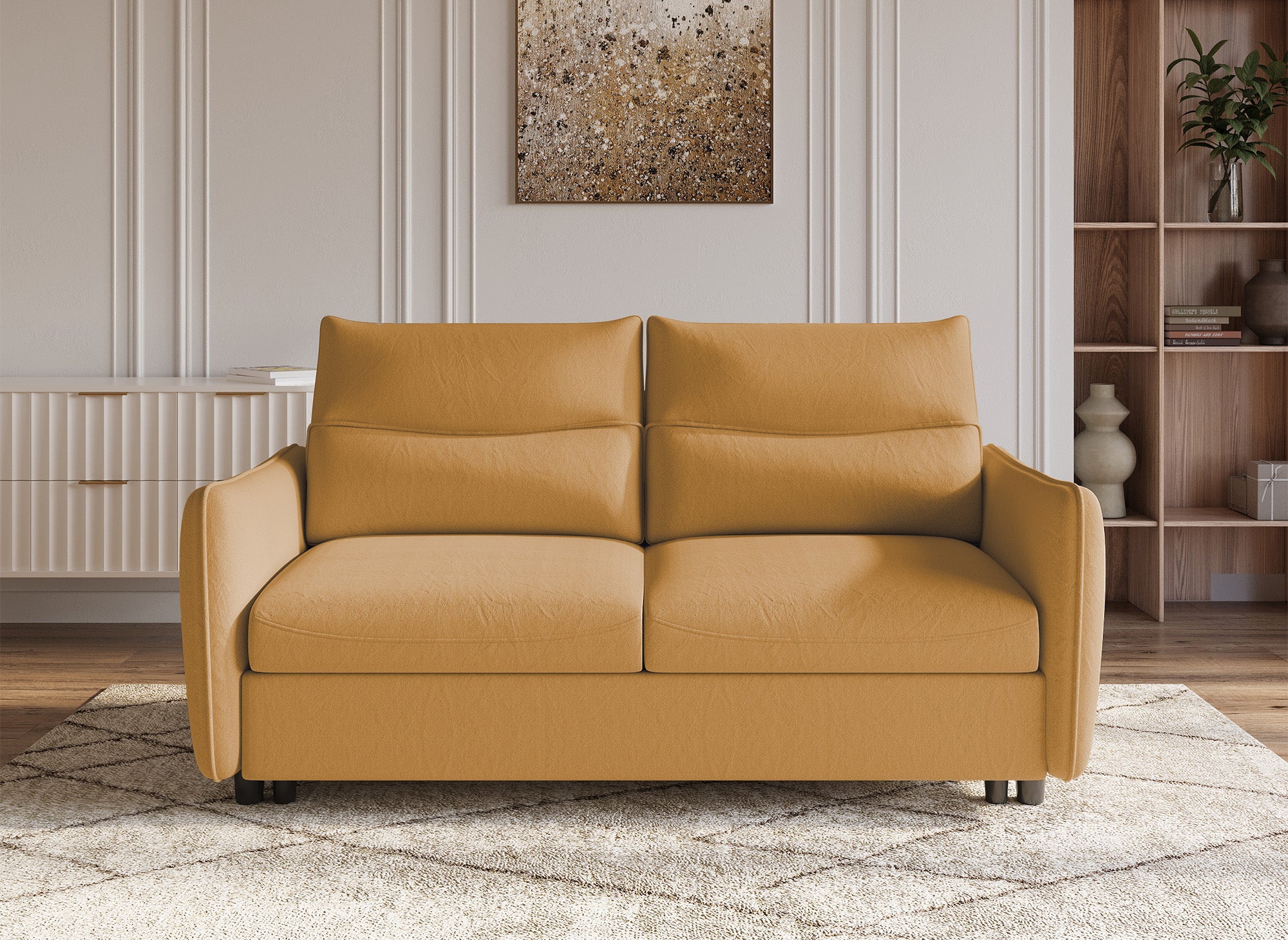 Sofá cama ZADIG de 3 plazas en tela amarilla