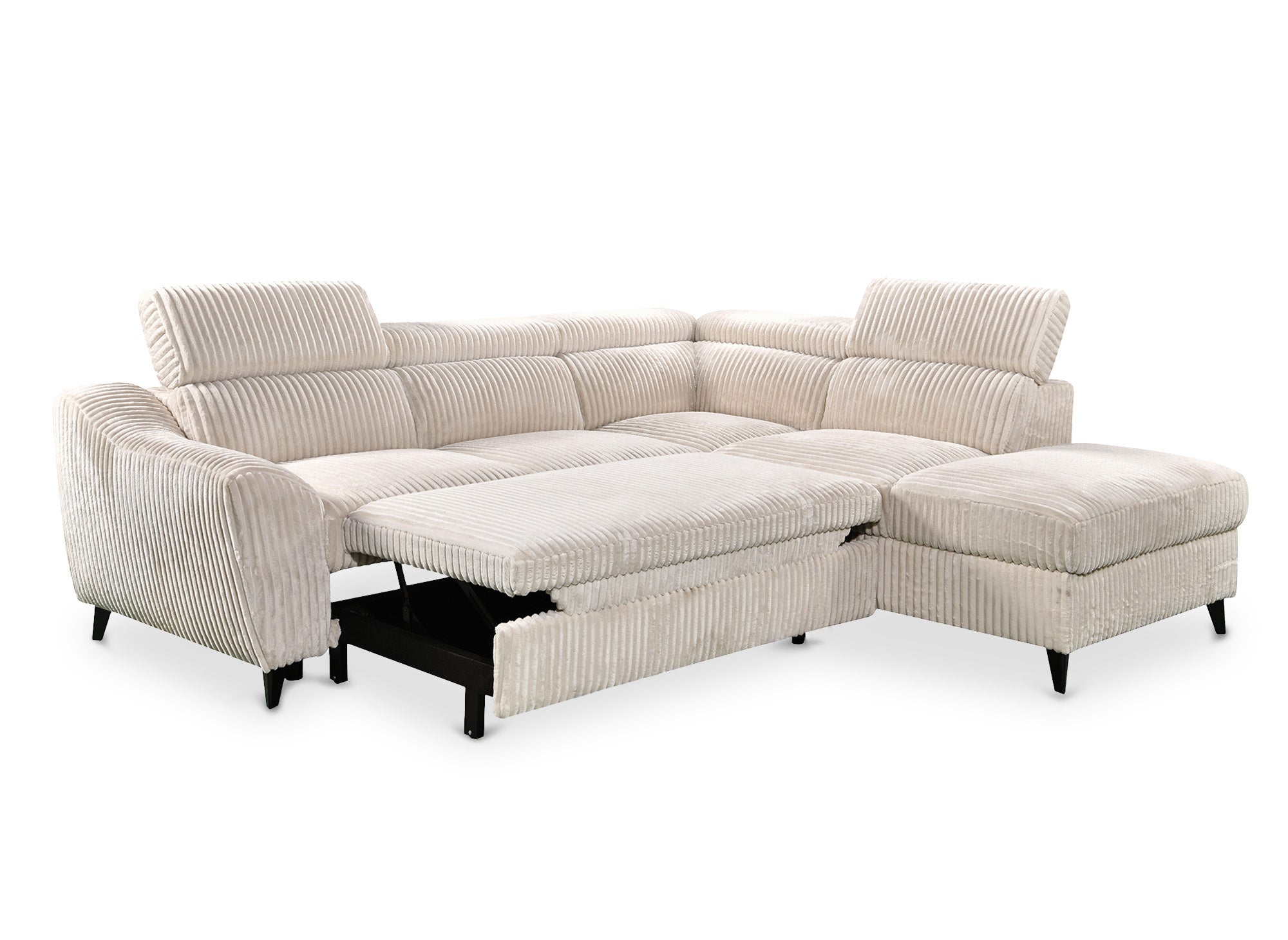 Sofá esquinero convertible DALTON con almacenaje en pana gruesa color beige - Esquinero derecho