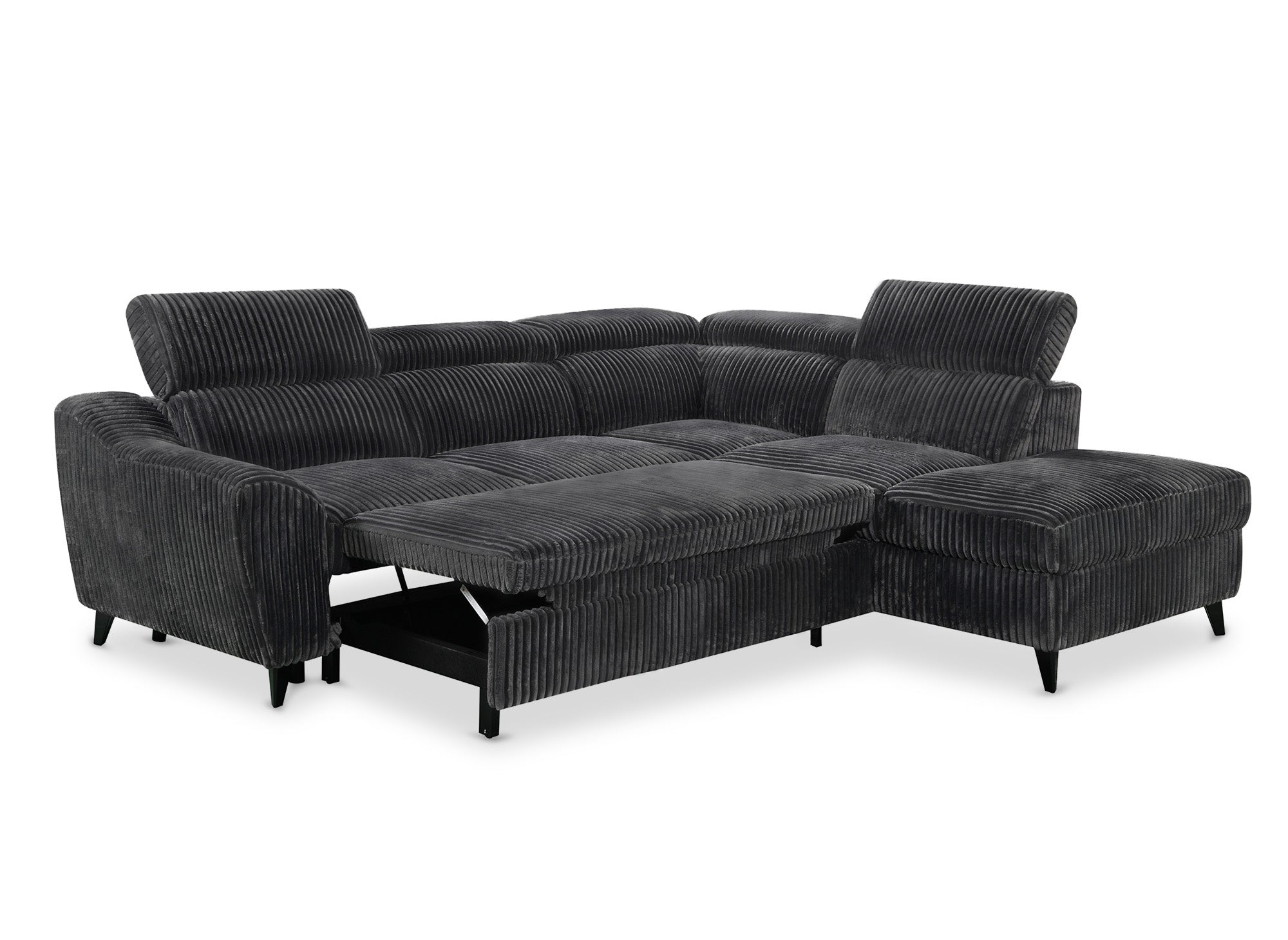 Sofá cama esquinero DALTON con almacenaje en pana gris gruesa - Esquina derecha