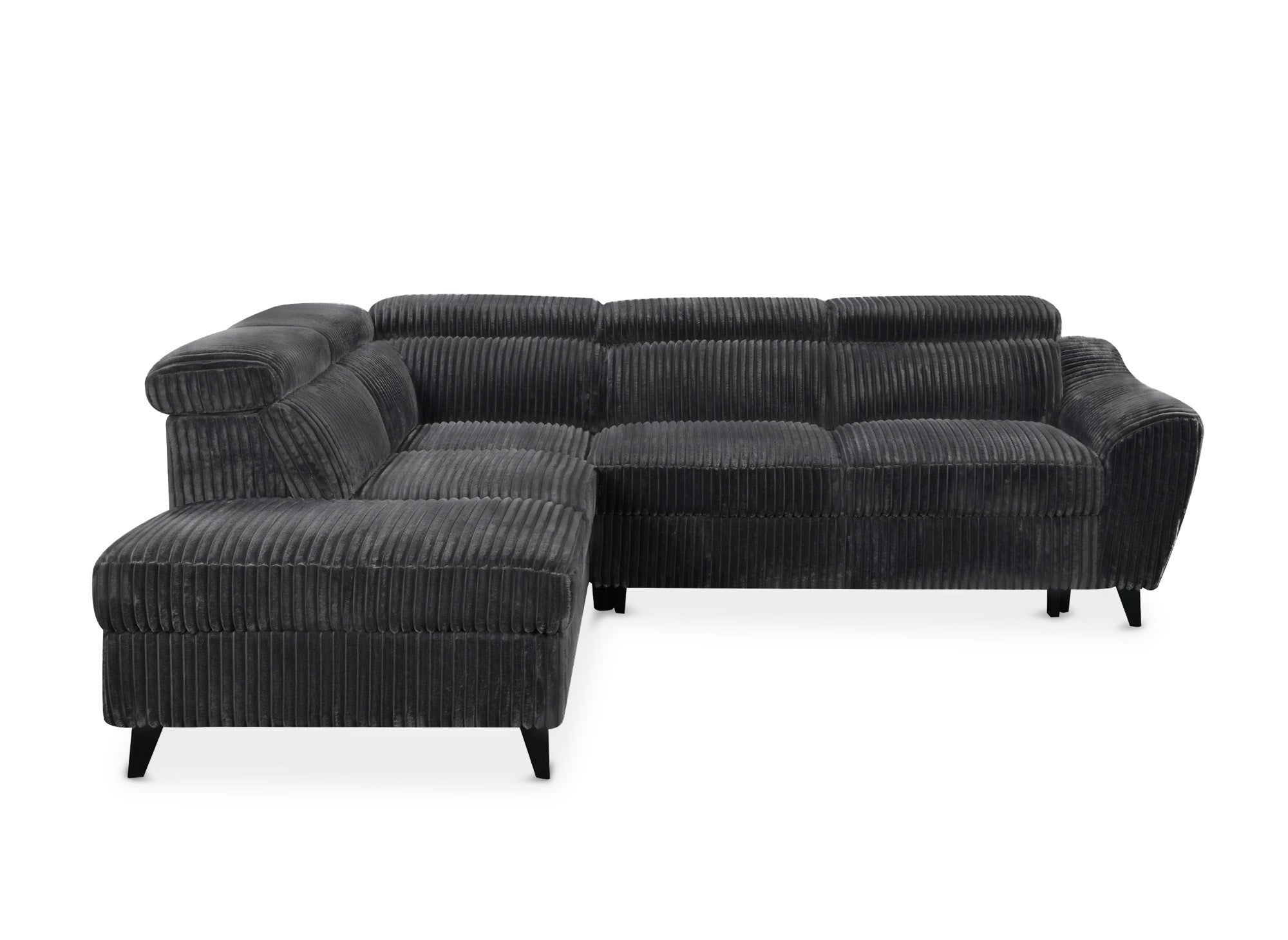 Sofá cama esquinero DALTON con almacenaje en pana gris gruesa - Esquina izquierda