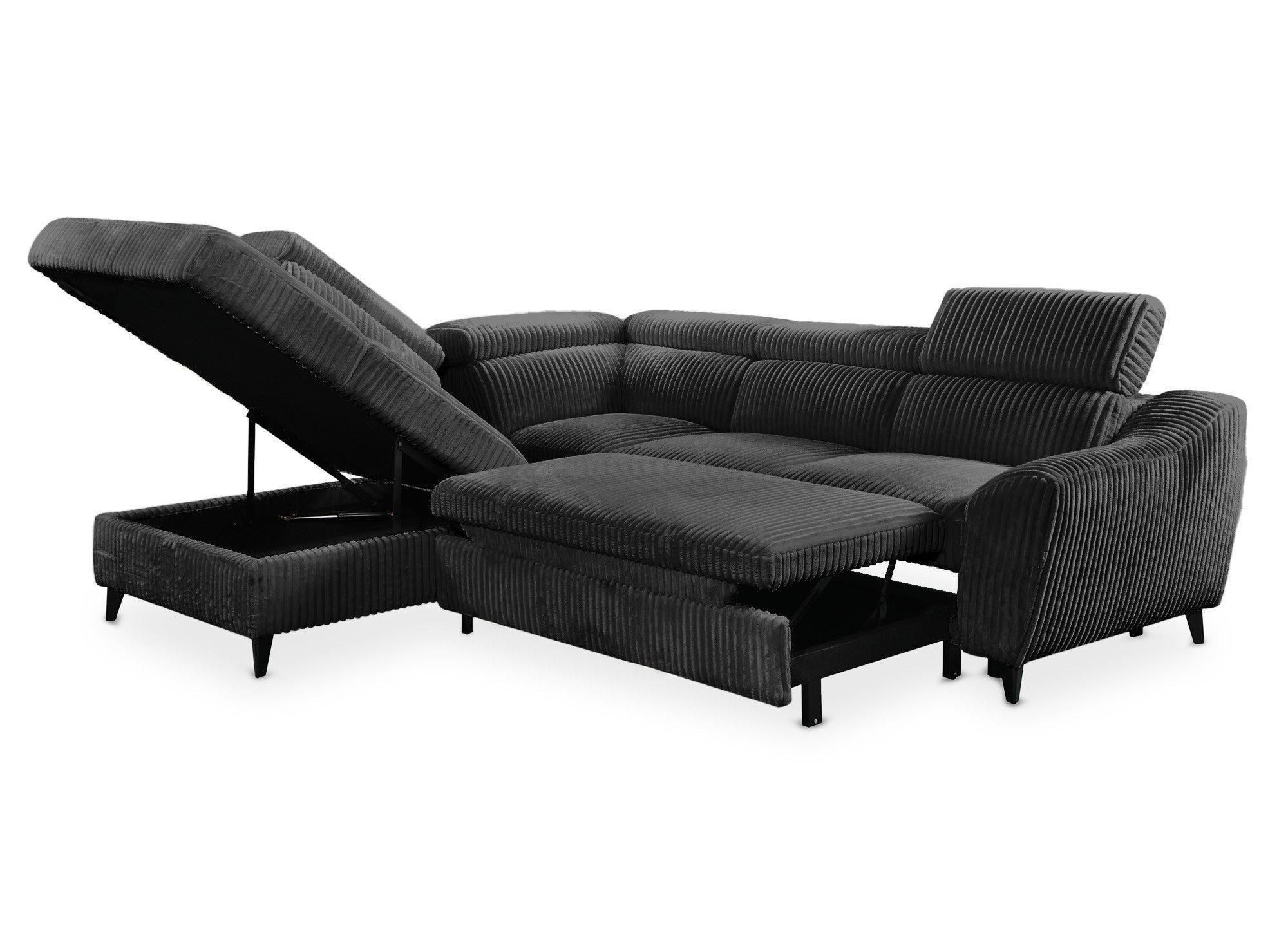 Sofá cama esquinero DALTON con almacenaje en pana gris gruesa - Esquina izquierda