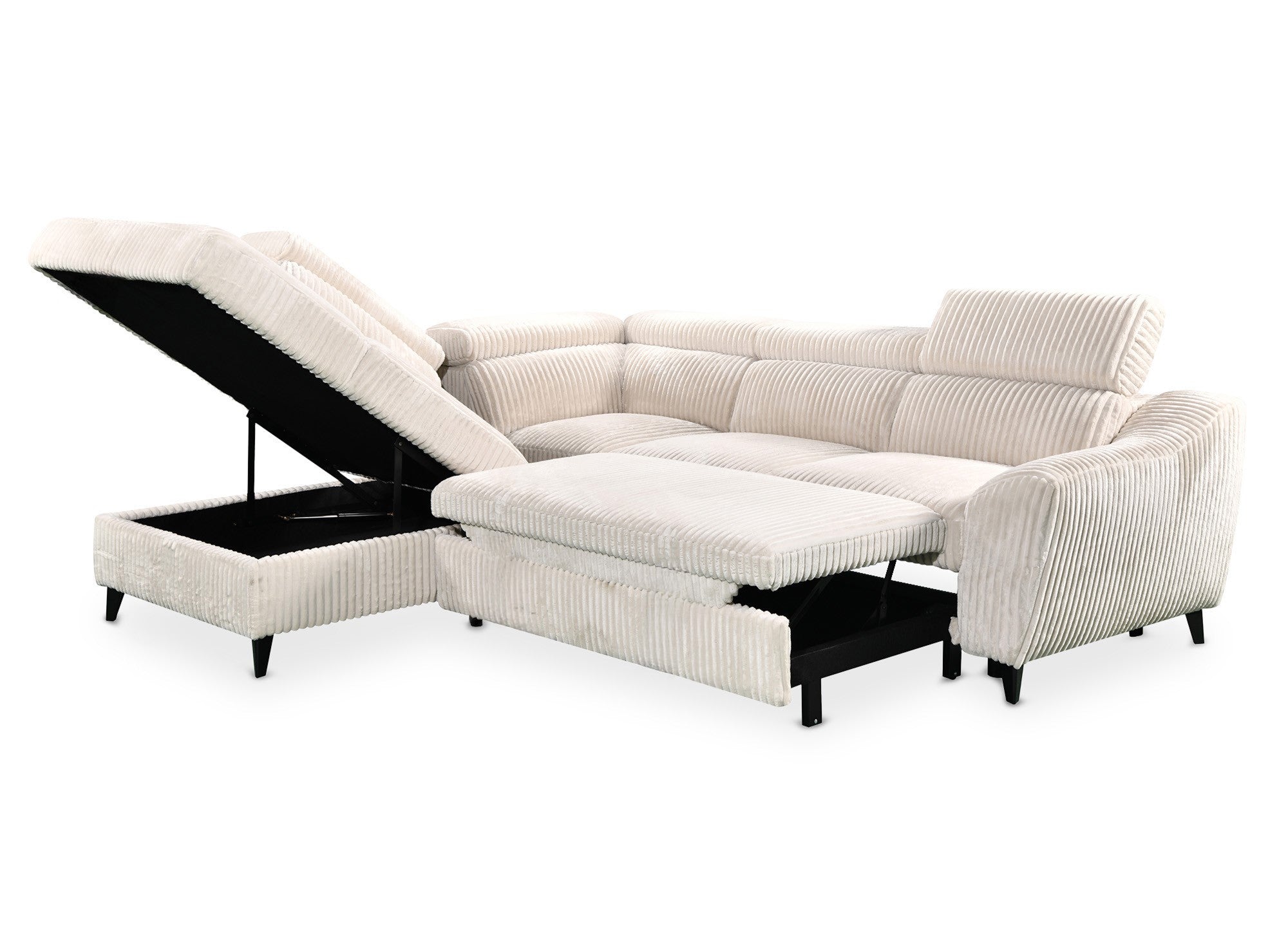 Sofá cama esquinero DALTON con almacenaje en pana gruesa color beige - Esquina izquierda