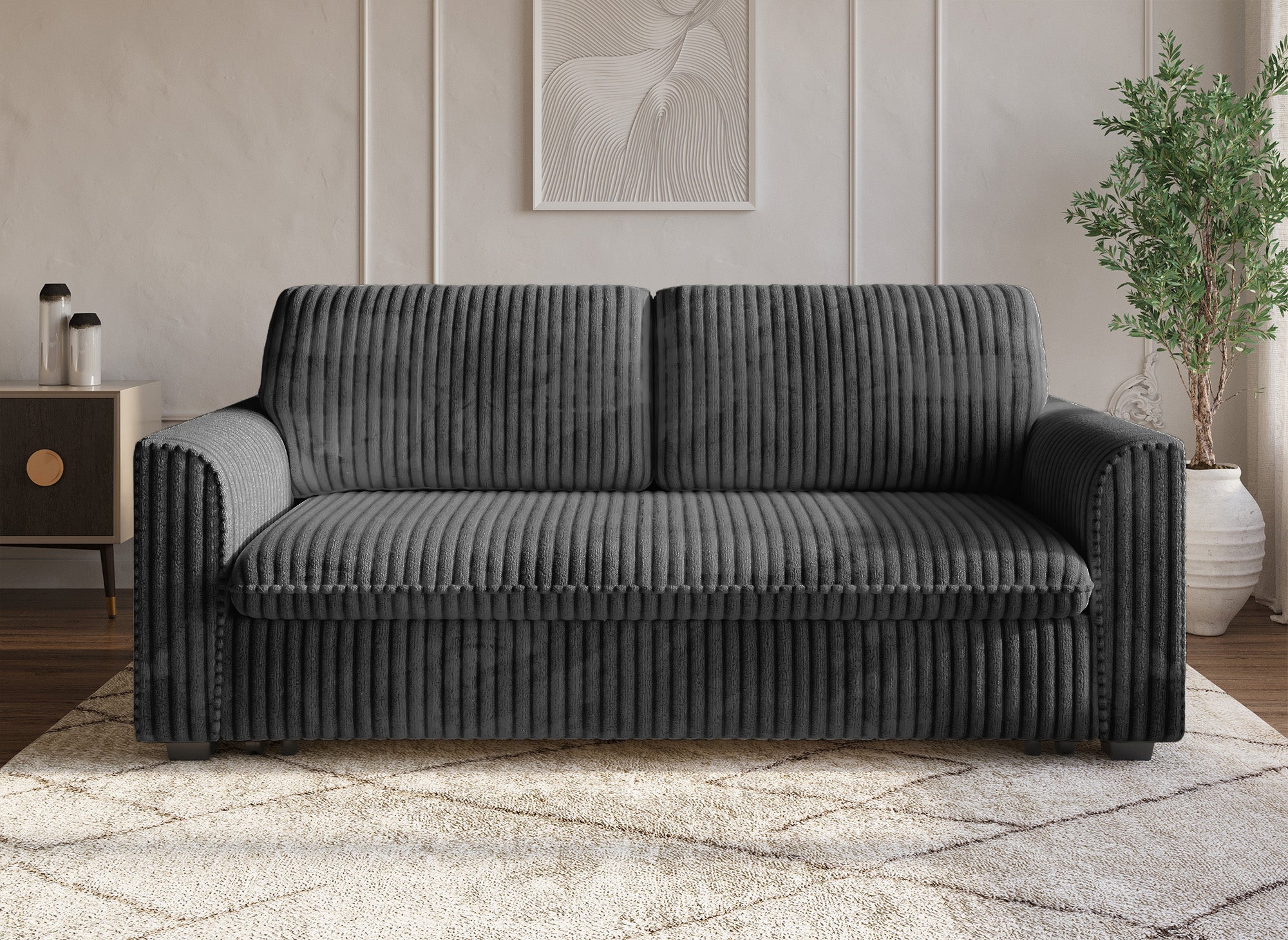 Sofá cama de 3 plazas MAYLIE en pana gris gruesa