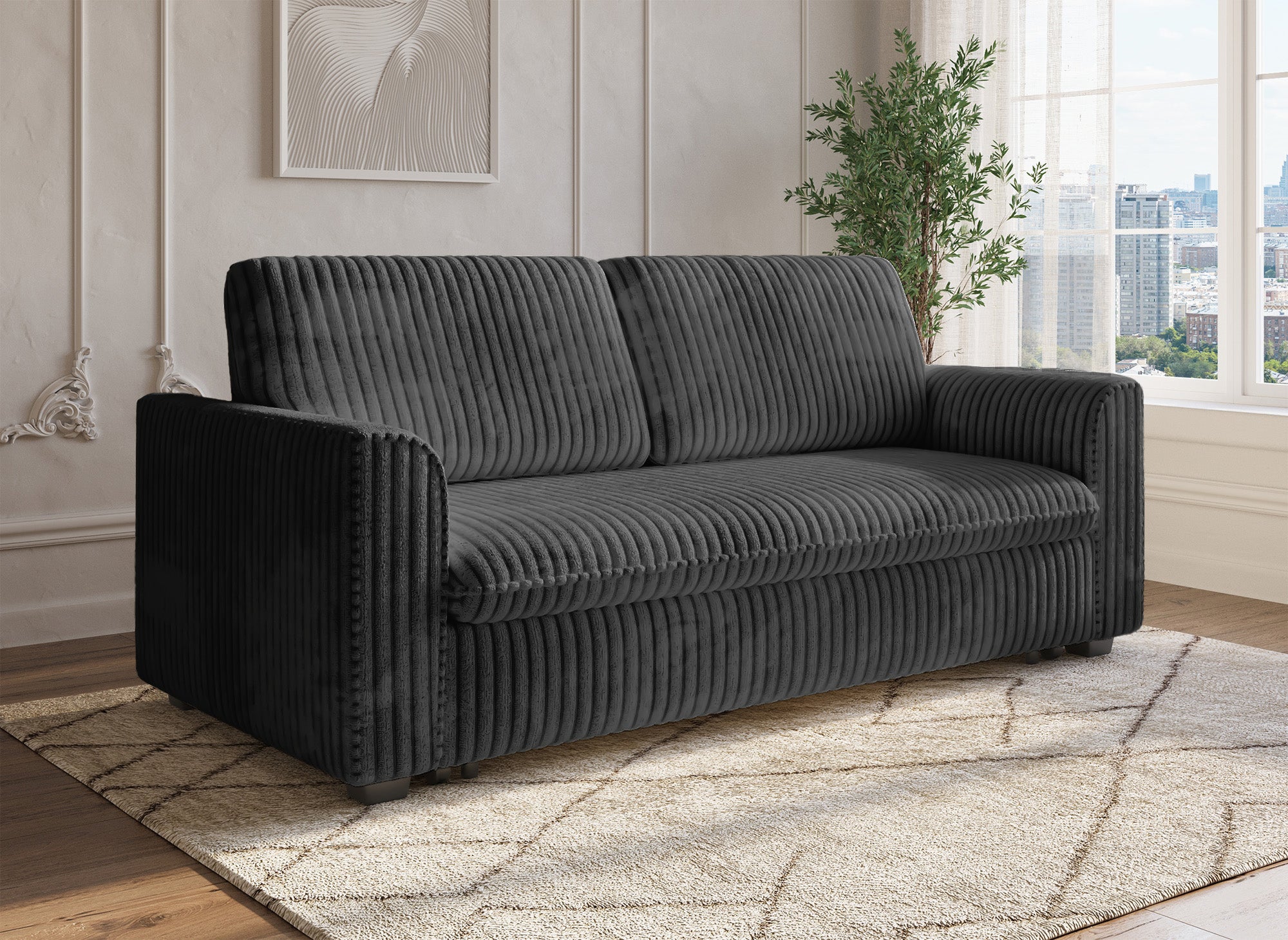 Sofá cama de 3 plazas MAYLIE en pana gris gruesa