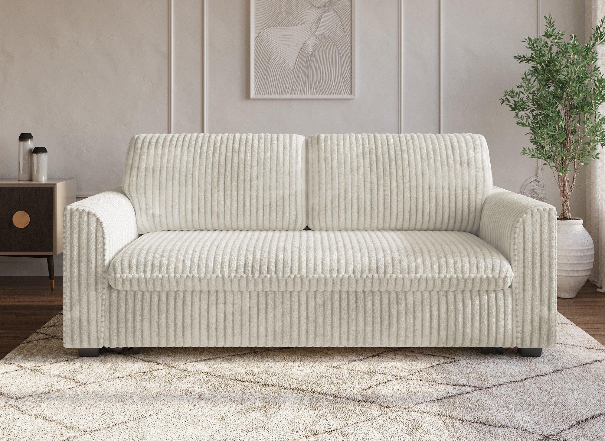 Sofá cama de 3 plazas MAYLIE en pana gruesa color beige