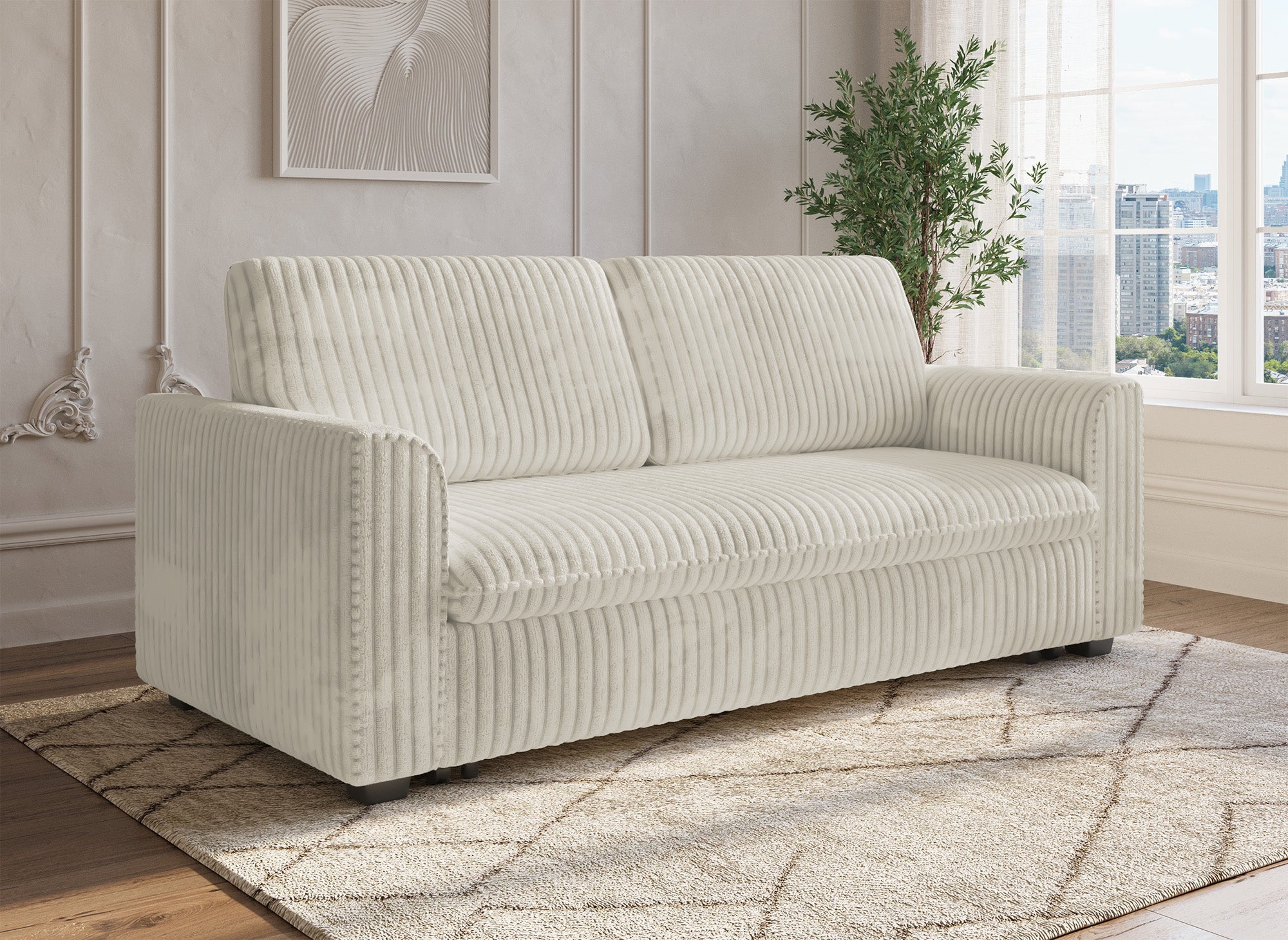 Sofá cama de 3 plazas MAYLIE en pana gruesa color beige