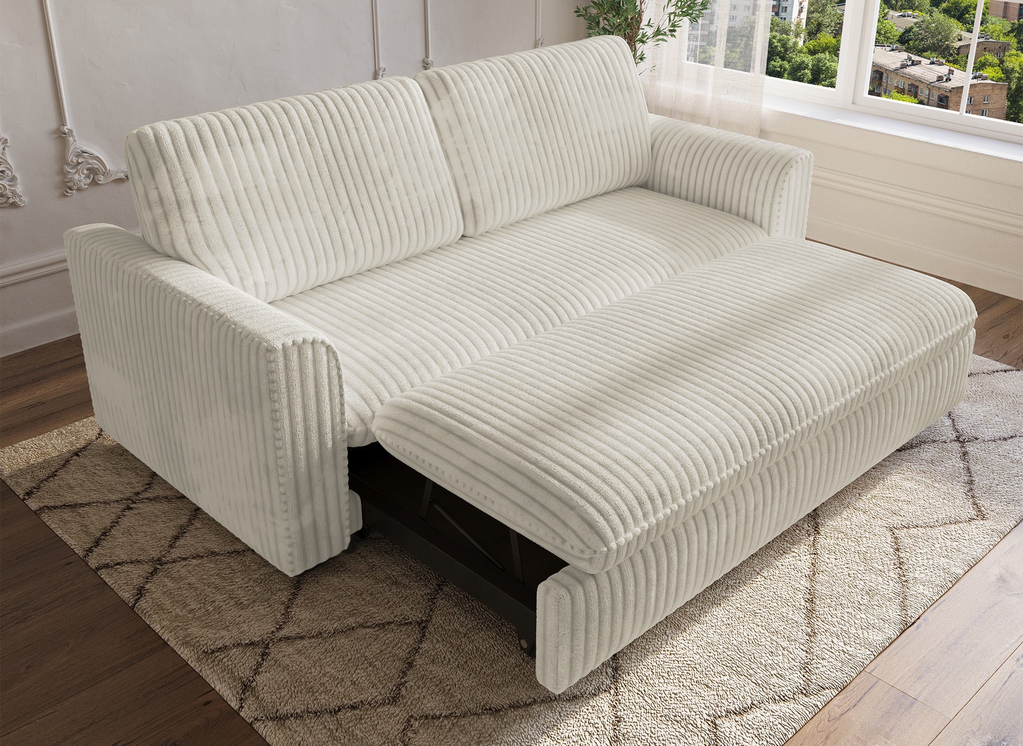 Sofá cama de 3 plazas MAYLIE en pana gruesa color beige